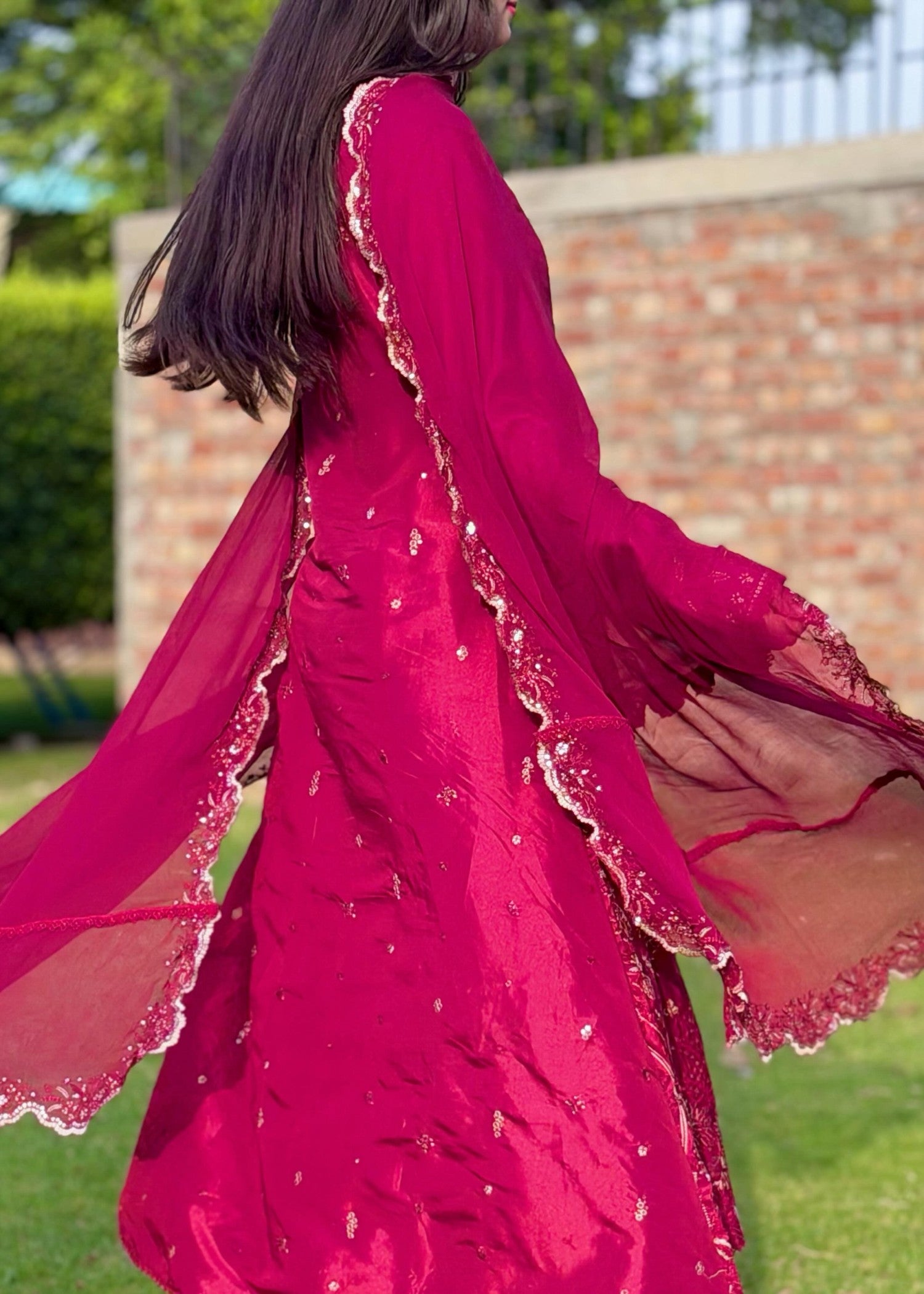 silk Pishwas in Maroon