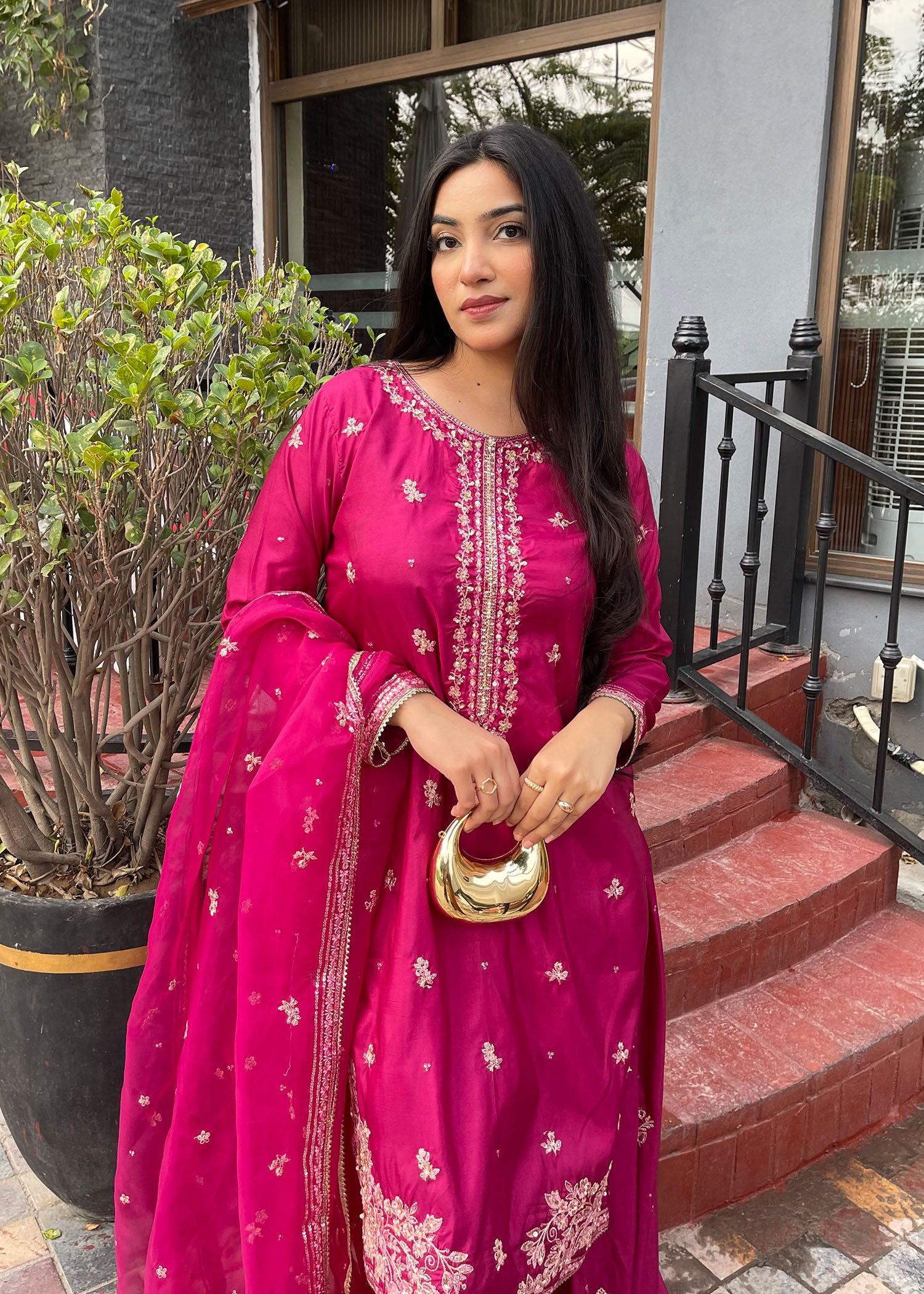 silk Sharara in Magenta
