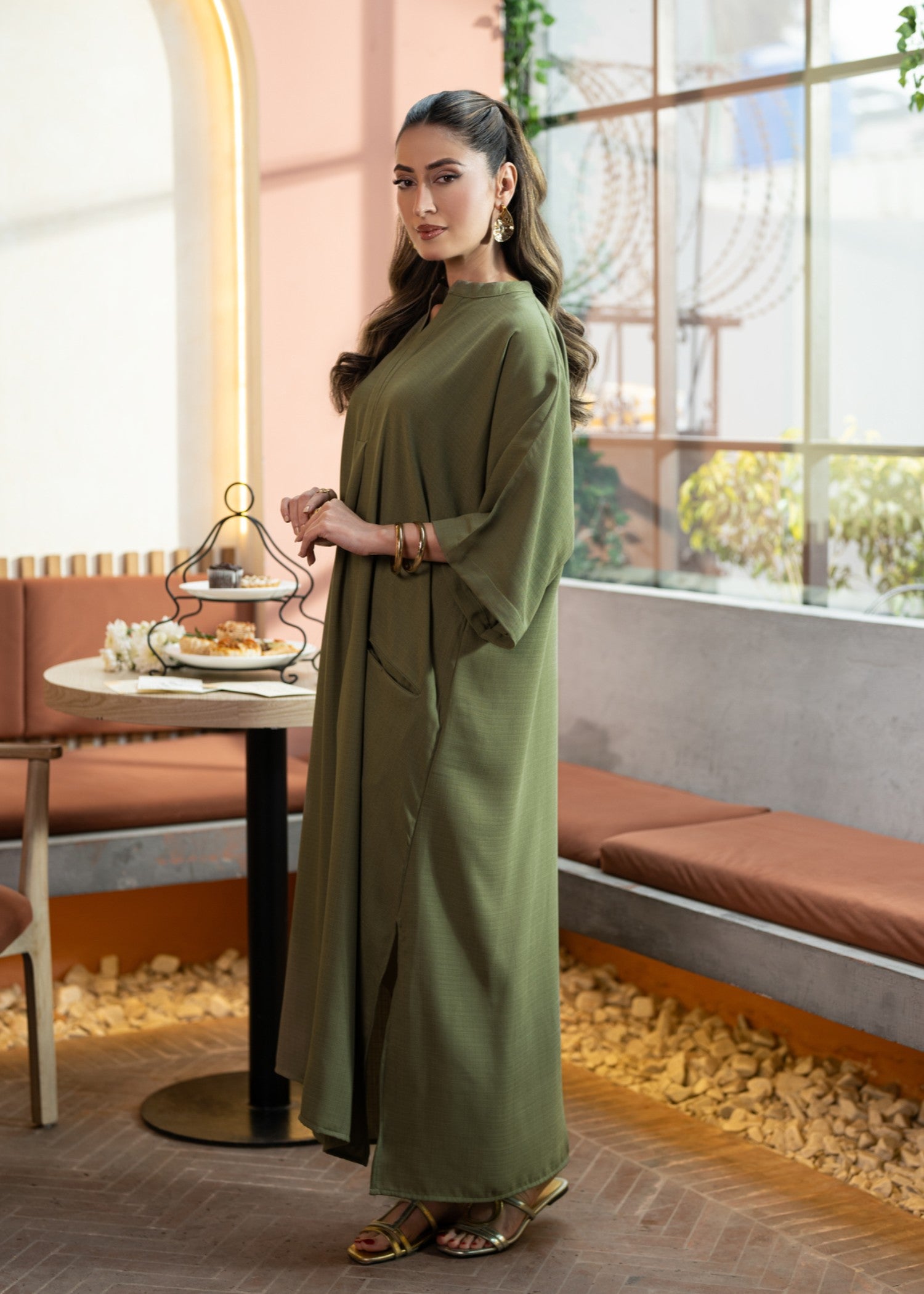 twill cotton Kaftan in Olive green