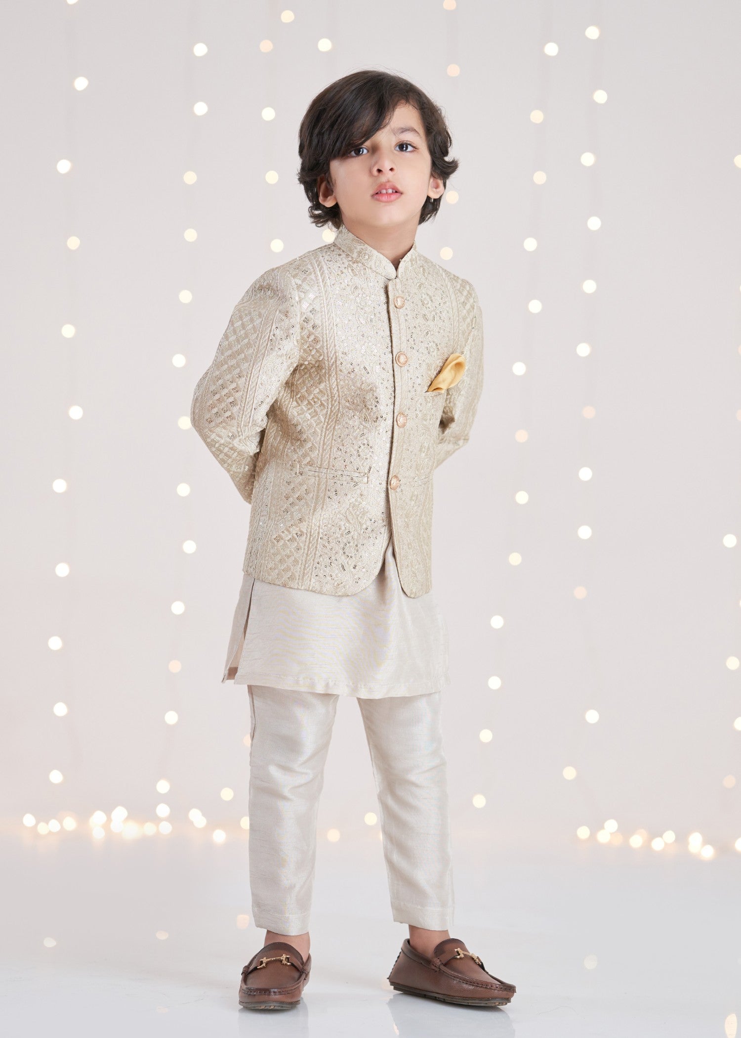 raw silk Prince Coat in Gold