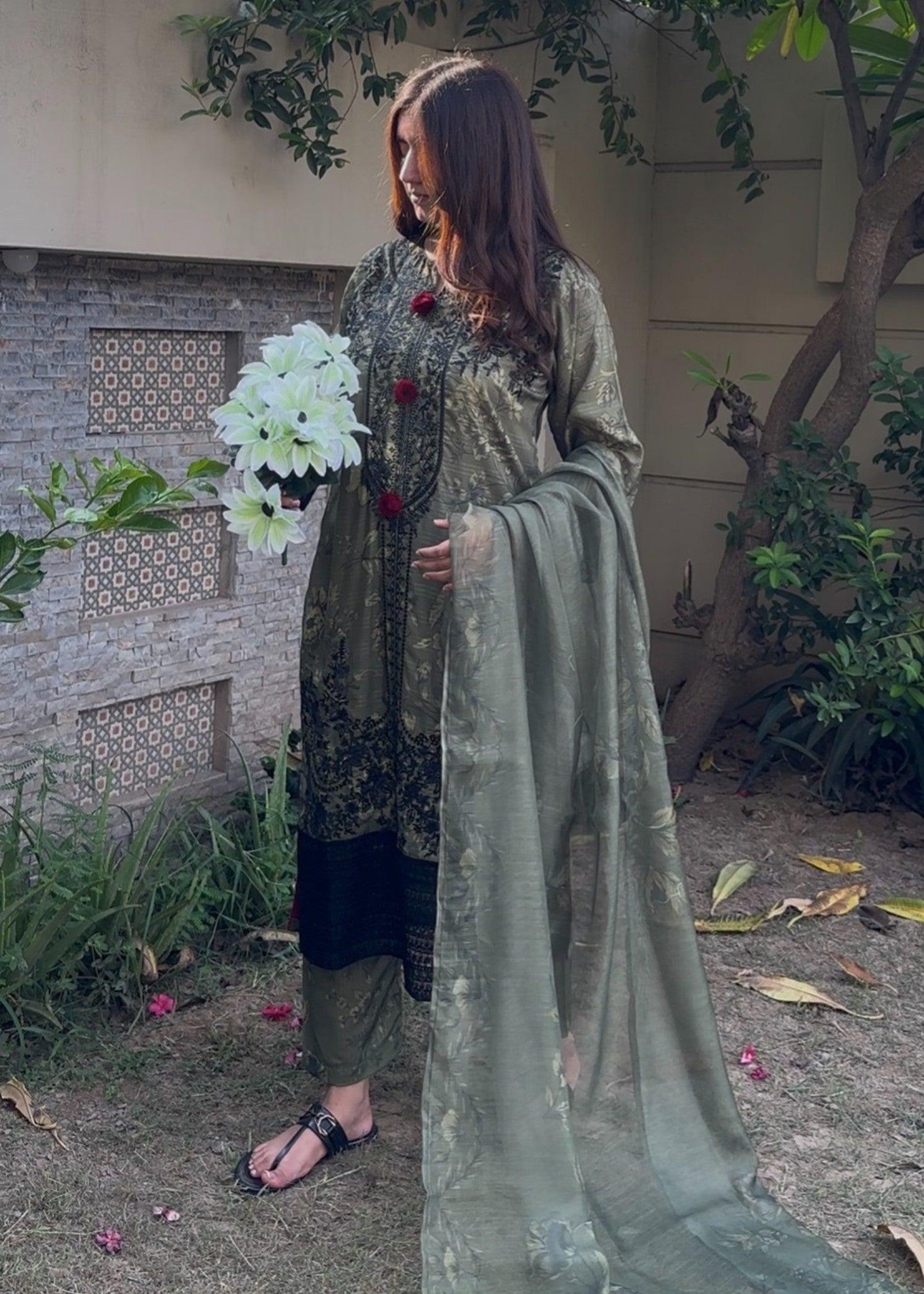 cotton Kurta Set in Fern green