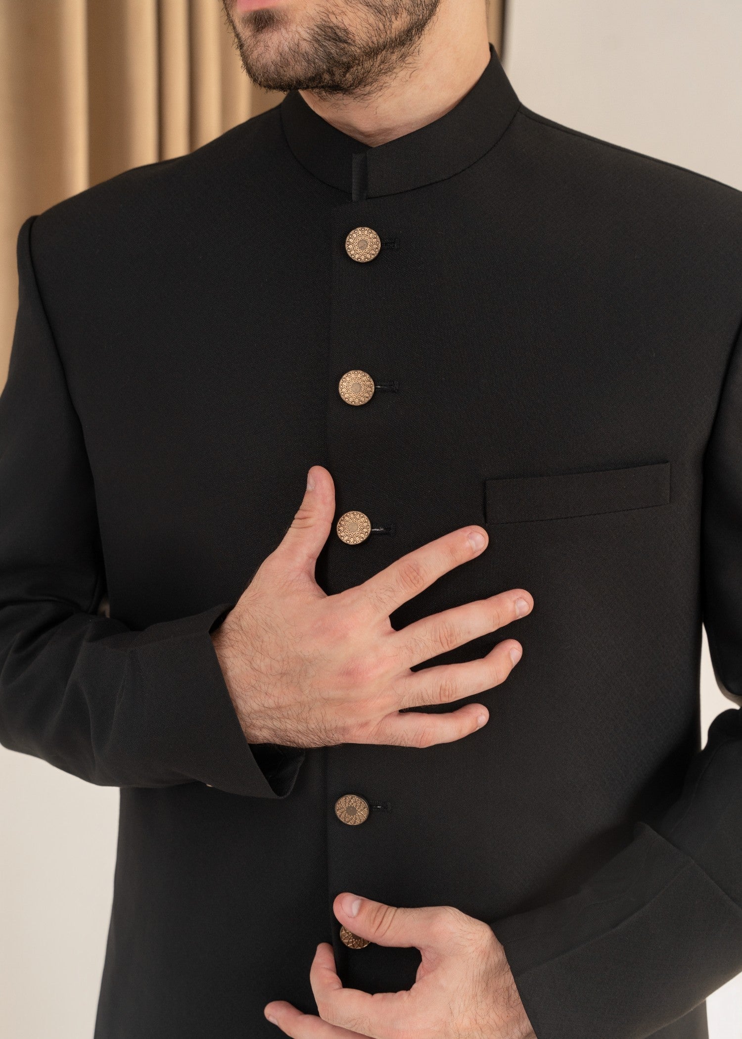 tropical Sherwani in Deep black by Galaxy