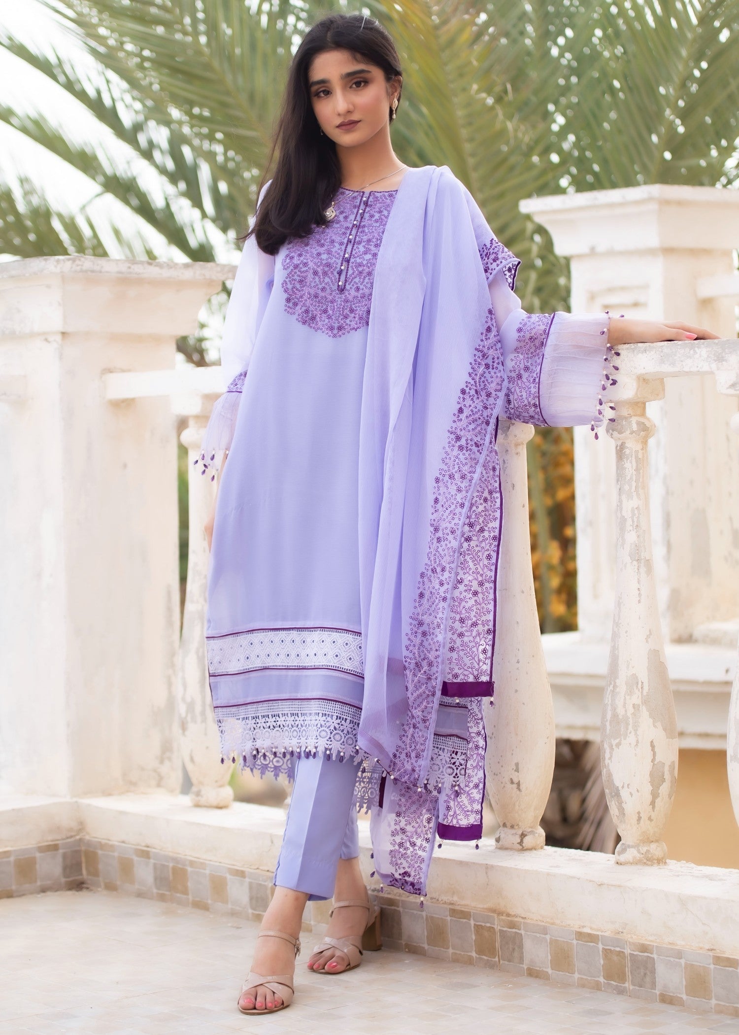 chiffon Kurta Set in Lavender mist