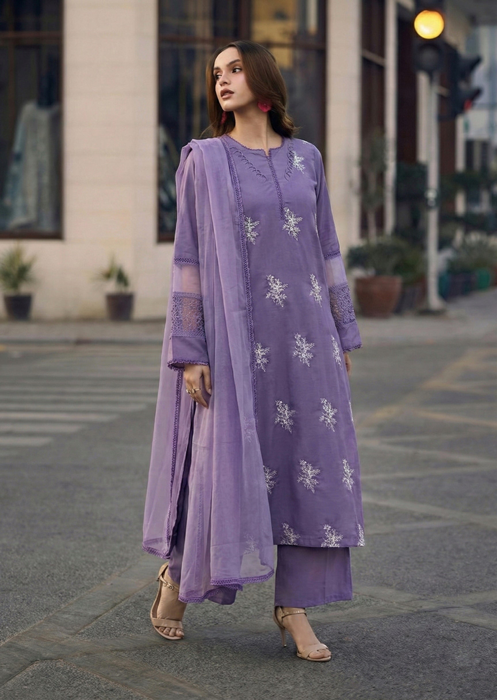 linen Kurta Set in Lavender