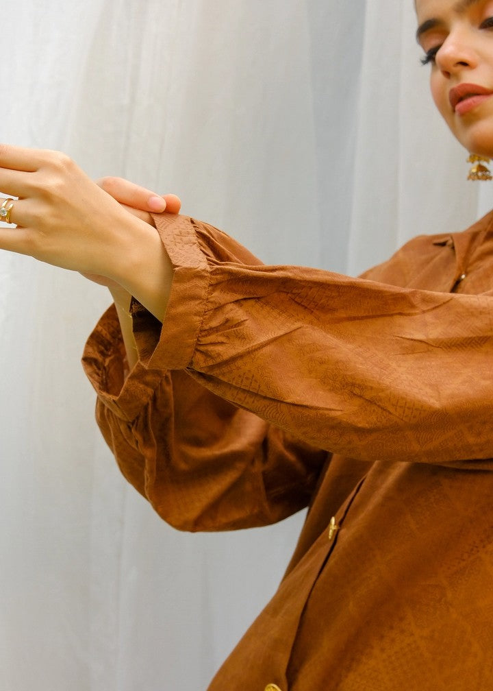 jacquard Kurta Set in Brown