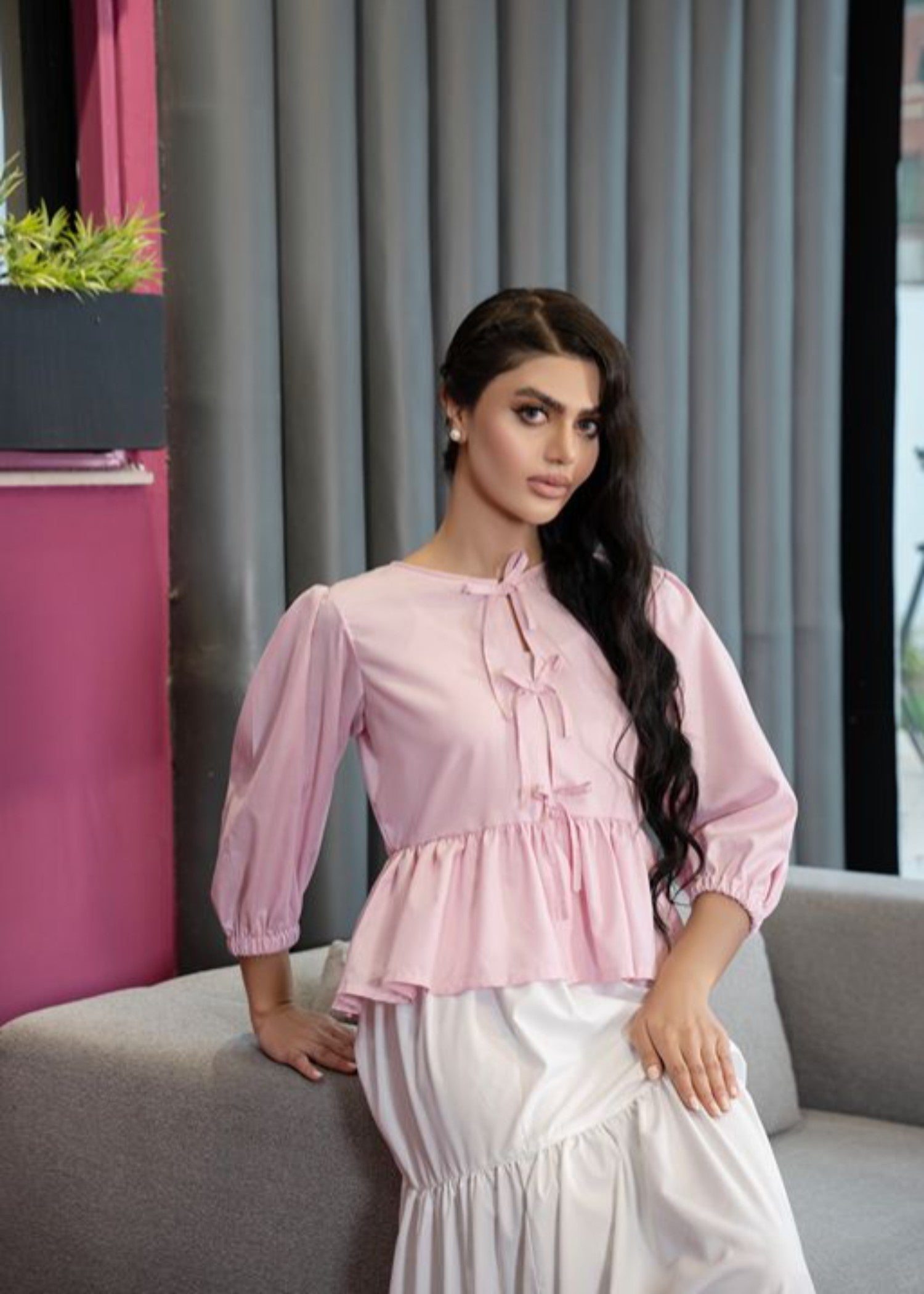 tropical Top in Pastel pink