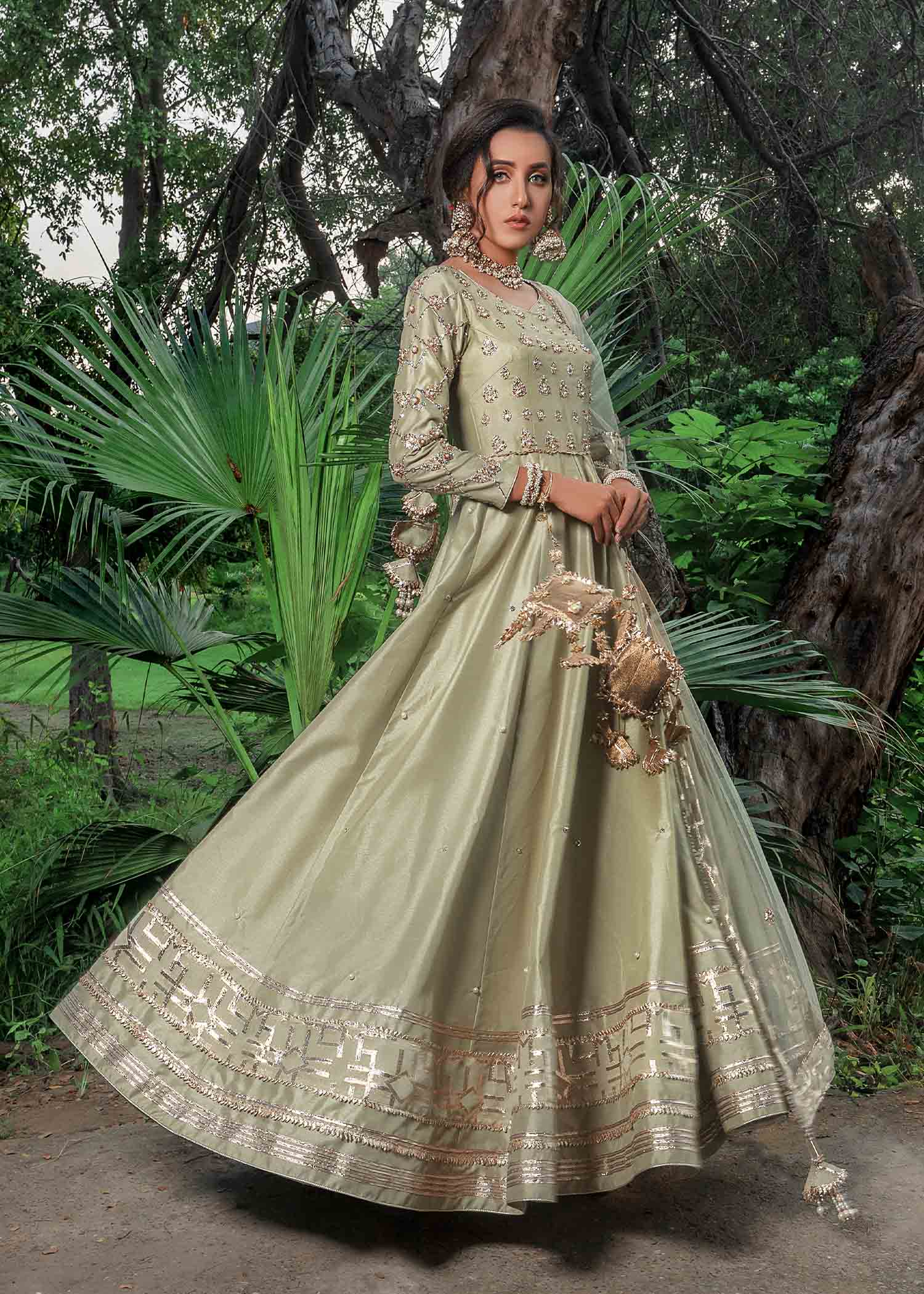 silk Pishwas in Mint green