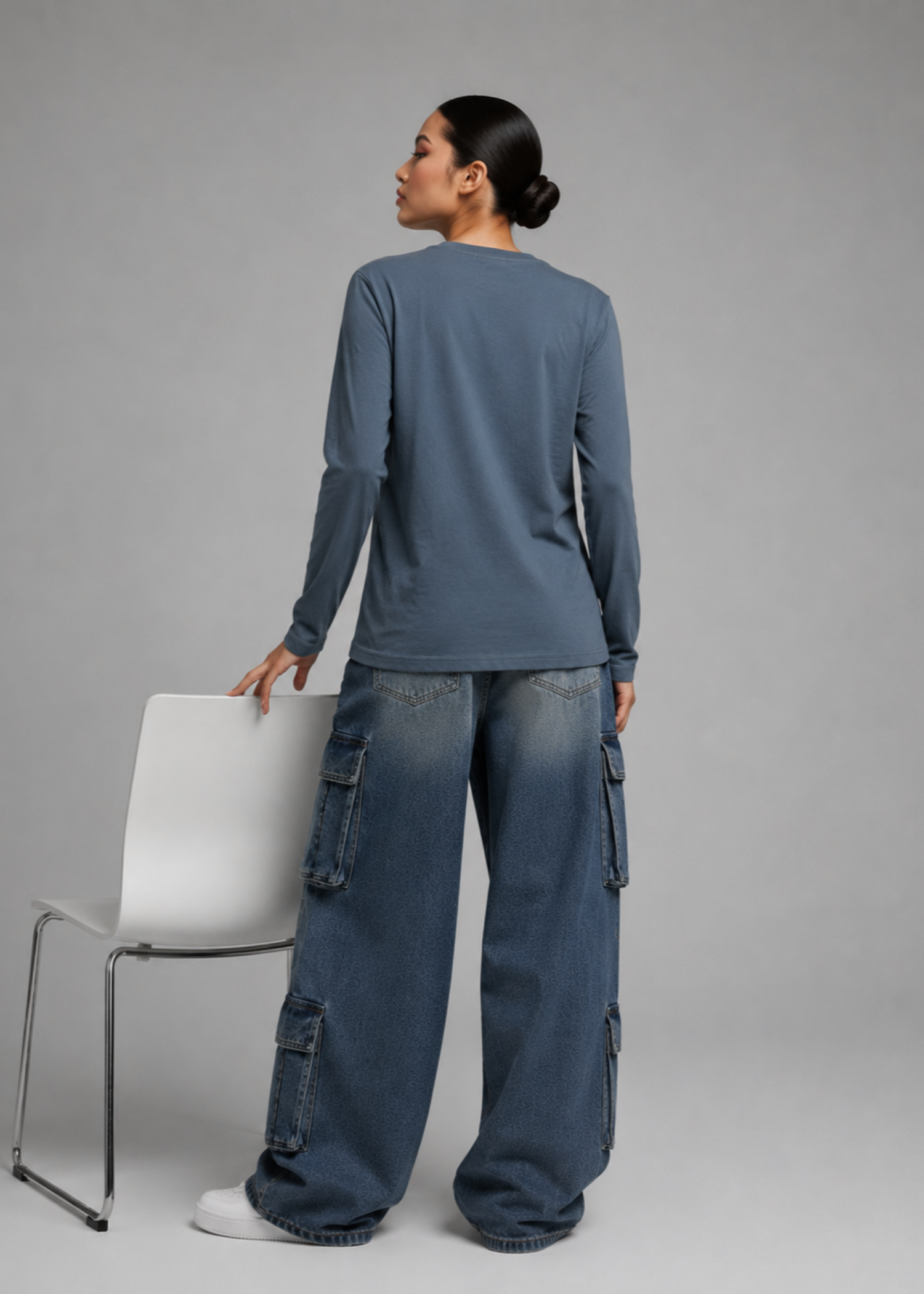 cotton jersey T Shirt in Steel blue