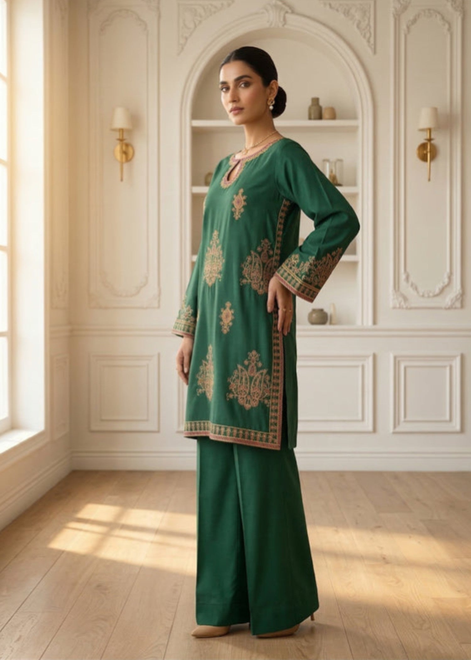 cotton dobby Kurta Set in Apple green