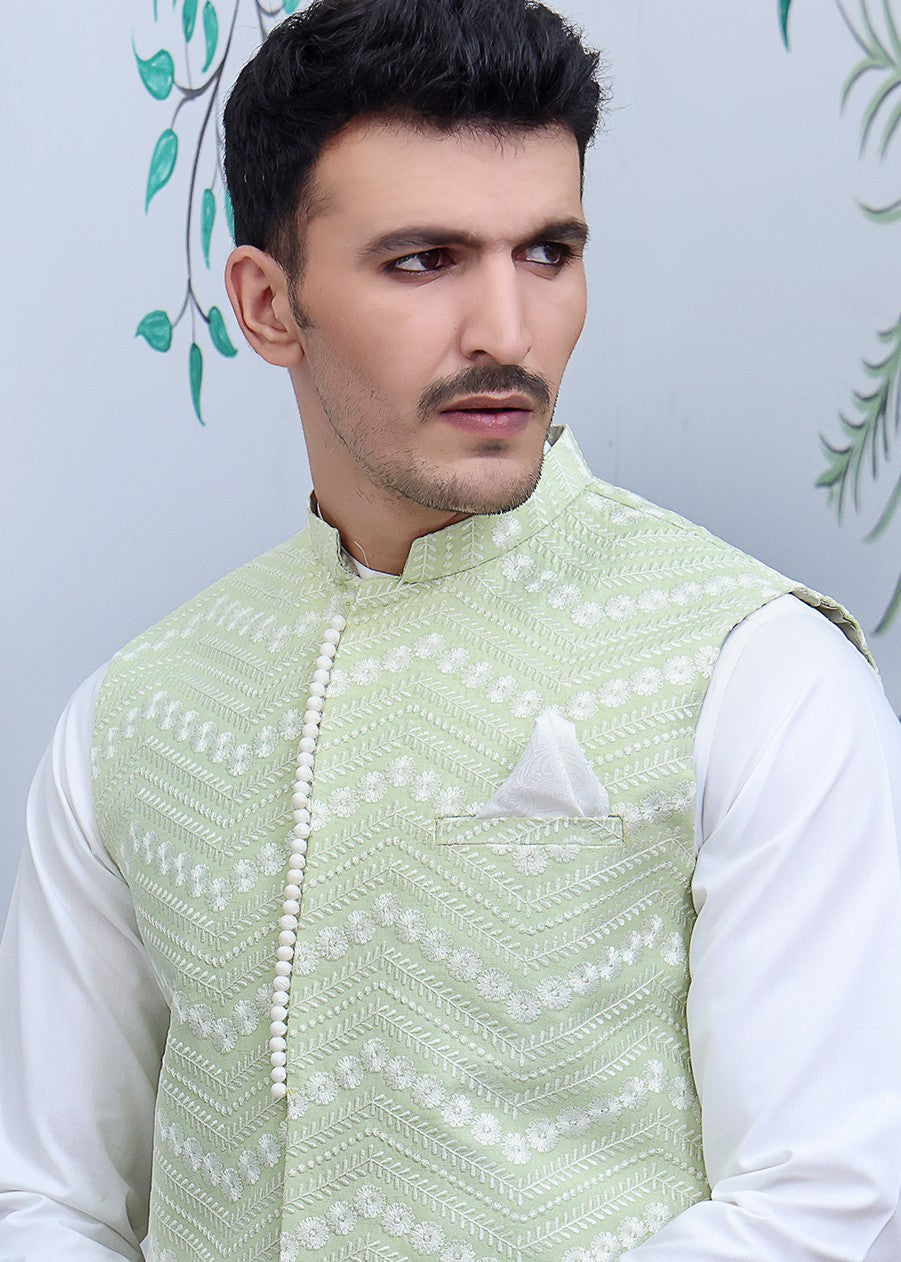 jamawar Waistcoat in Pistachio green by The Great Masters (TGM)