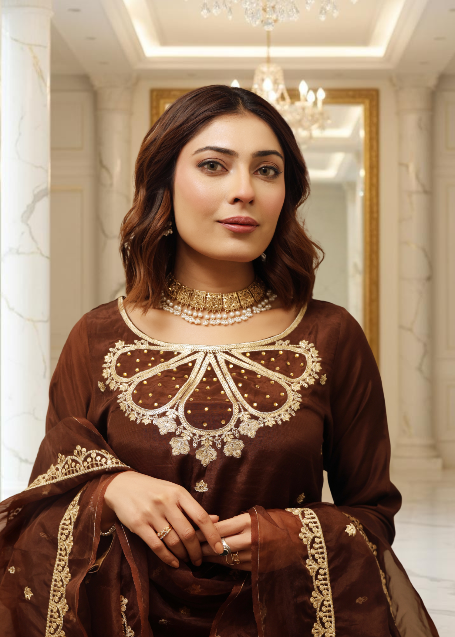 raw silk Kurta Set in Chocolate brown