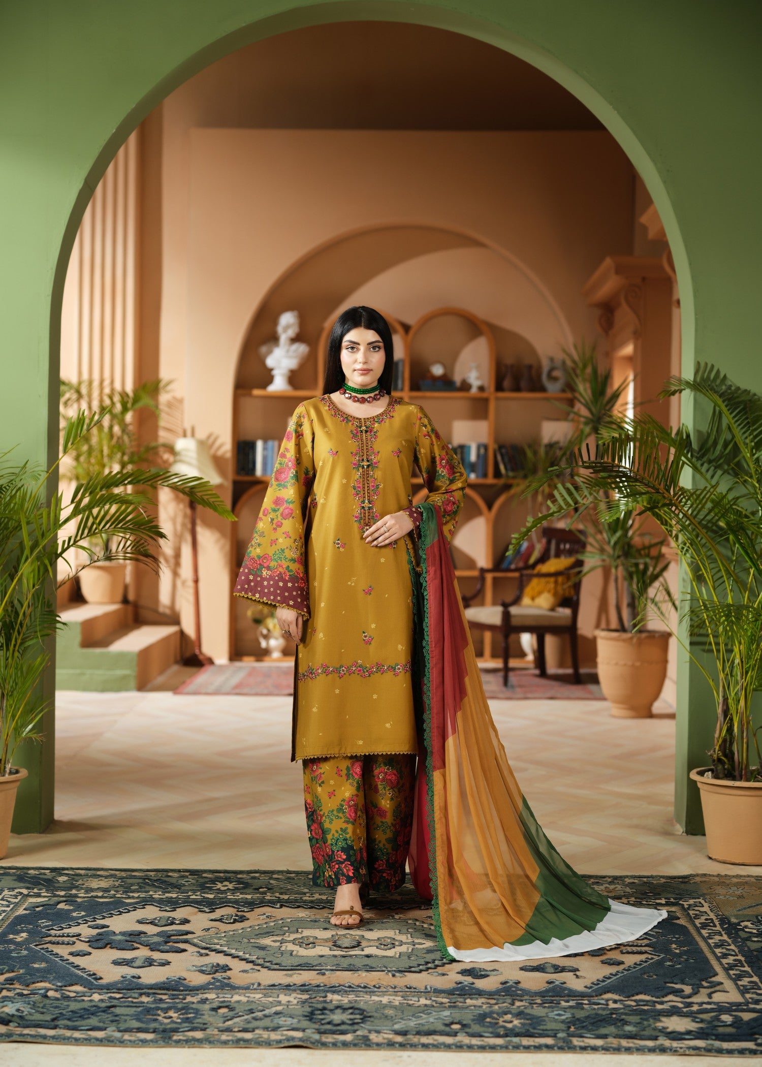 cambric cotton Kurta Set in Mustard