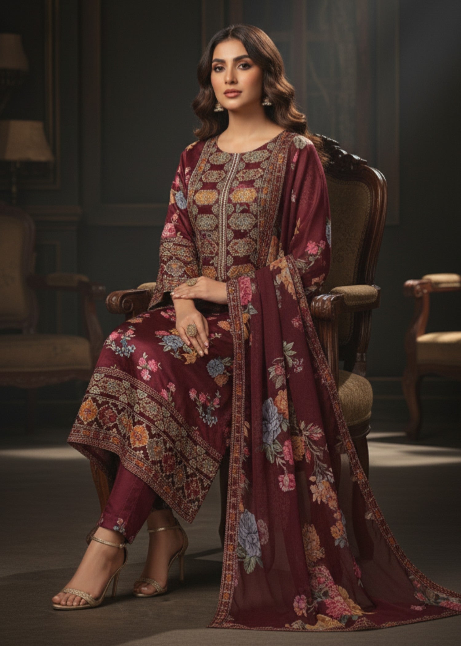 pk charmuse silk Kurta Set in Maroon