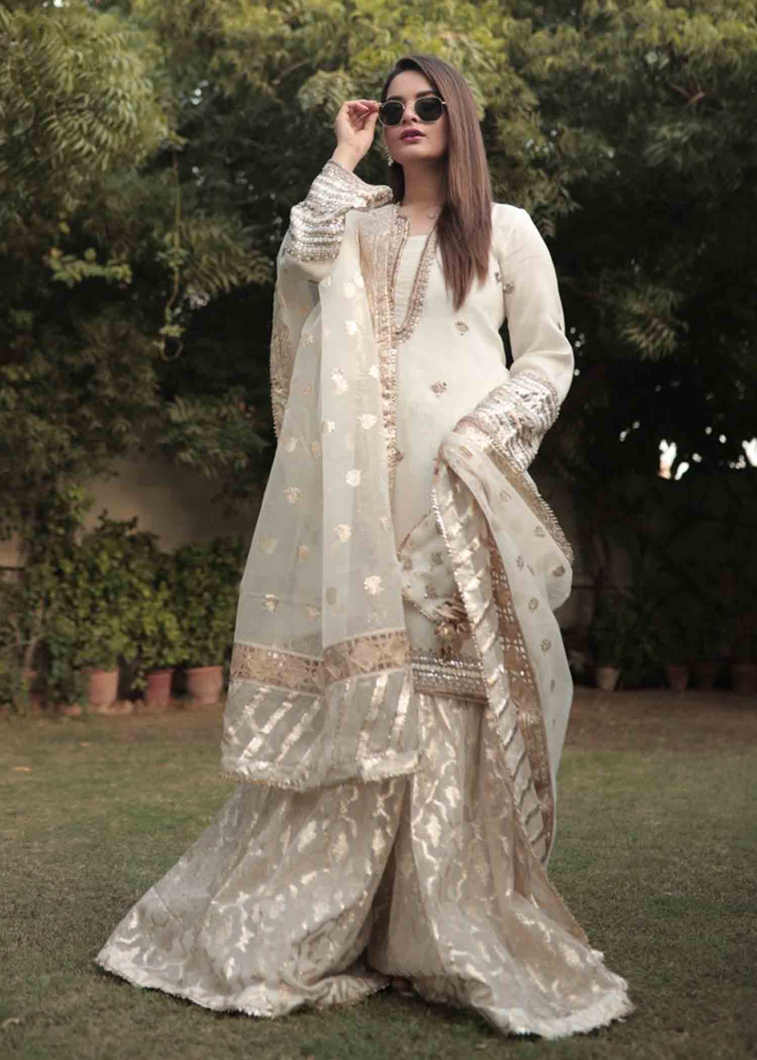 organza Gharara in White