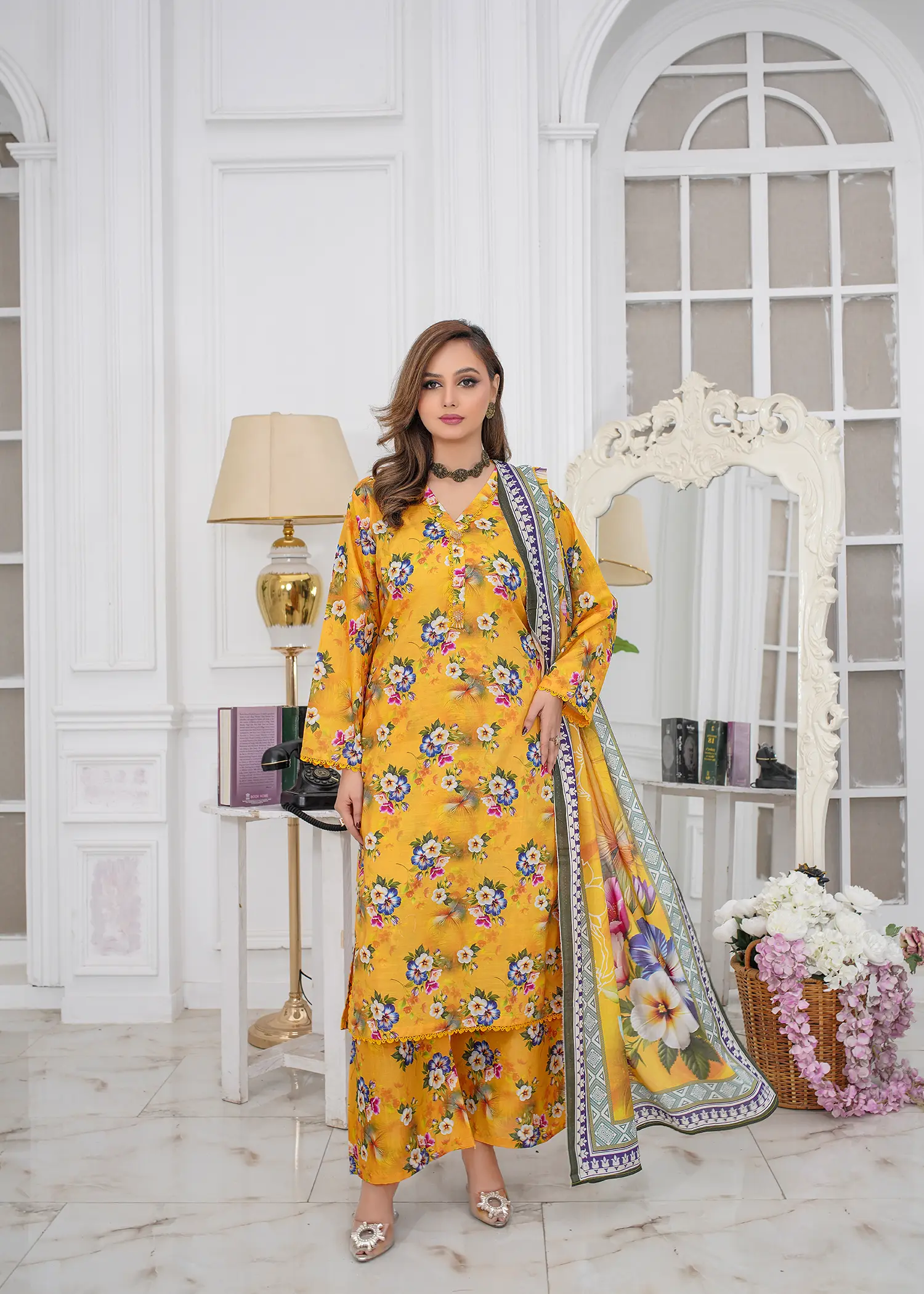 lawn Kurta Set in Corn