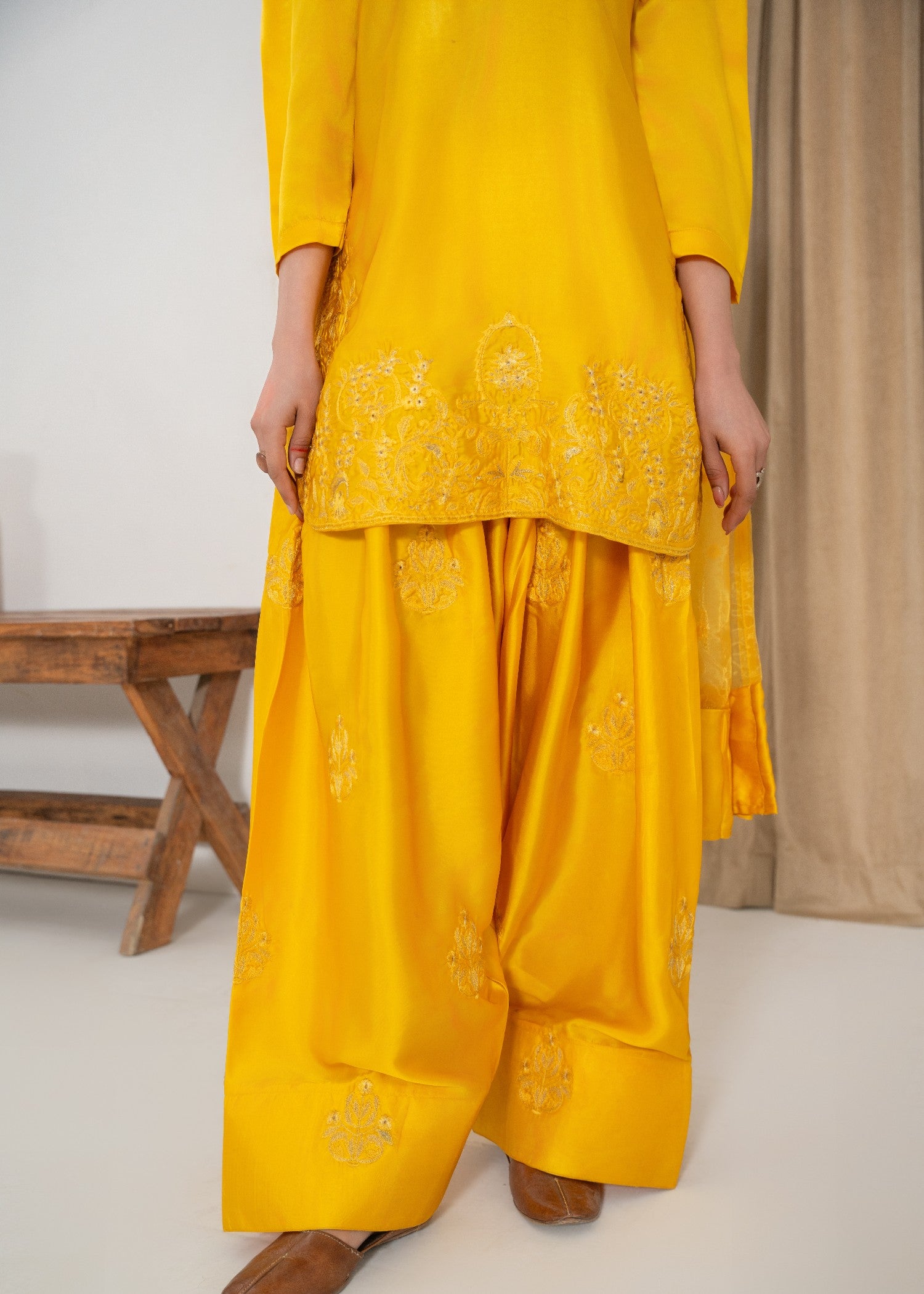 silk Kurta Set in Yellow