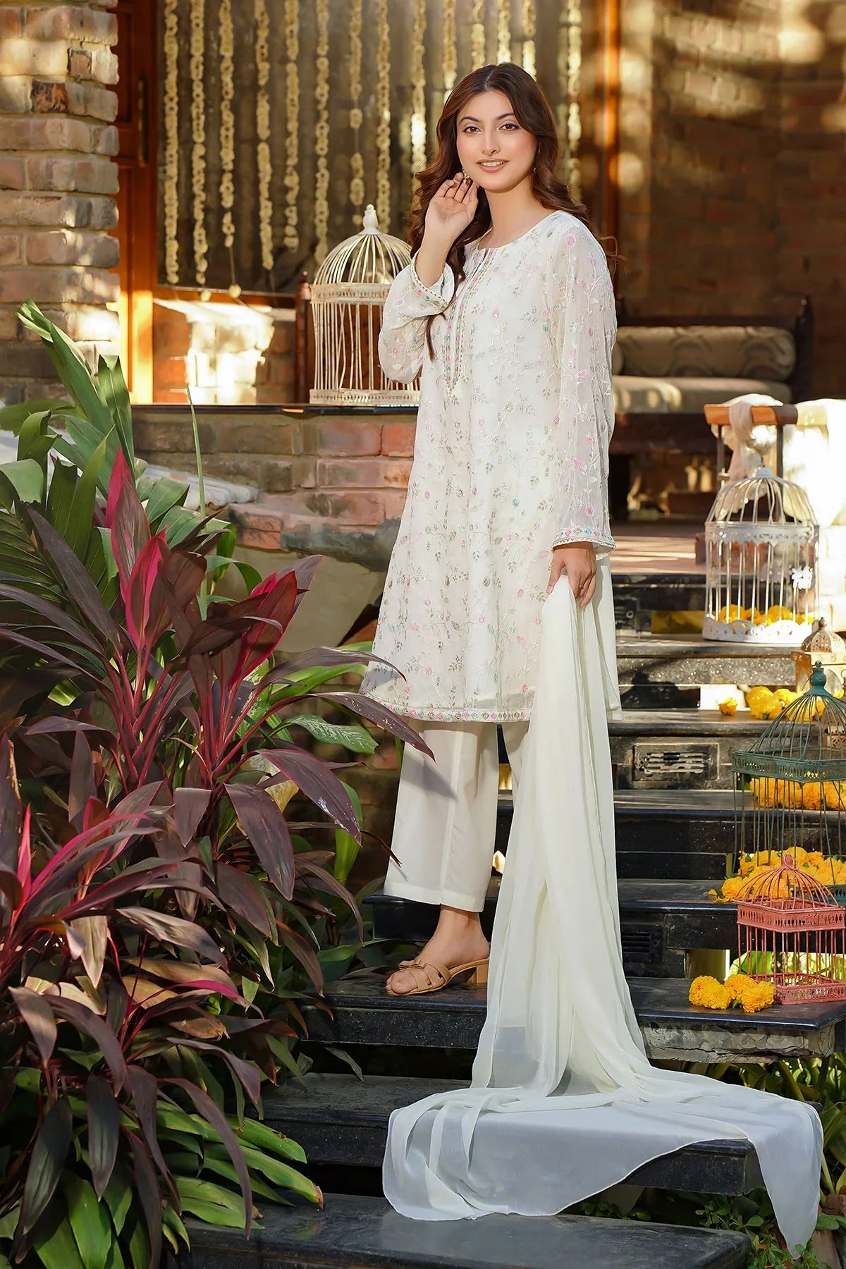 chiffon Short Frock in Ivory