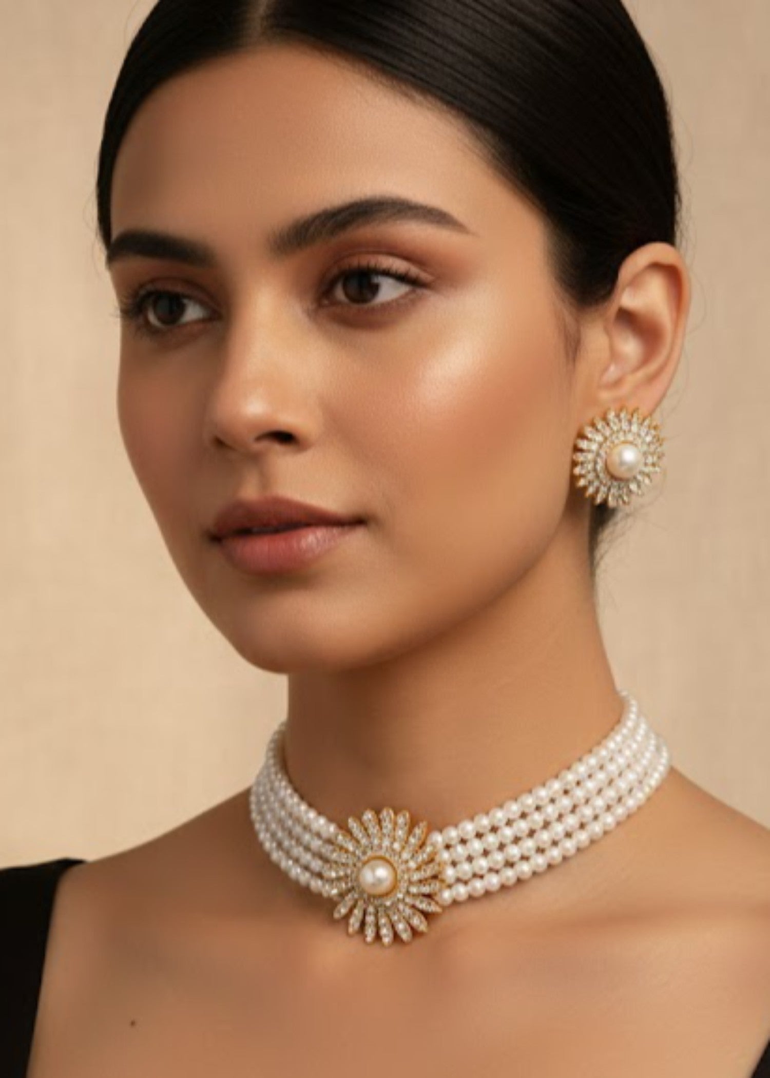 Choker in Off-white, gold Color by - Trendy Women Choker HKB9194