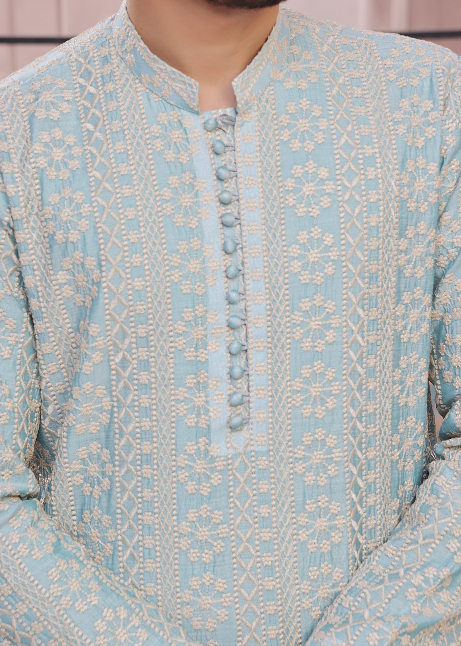 cotton silk Kurta Set in Aquamarine