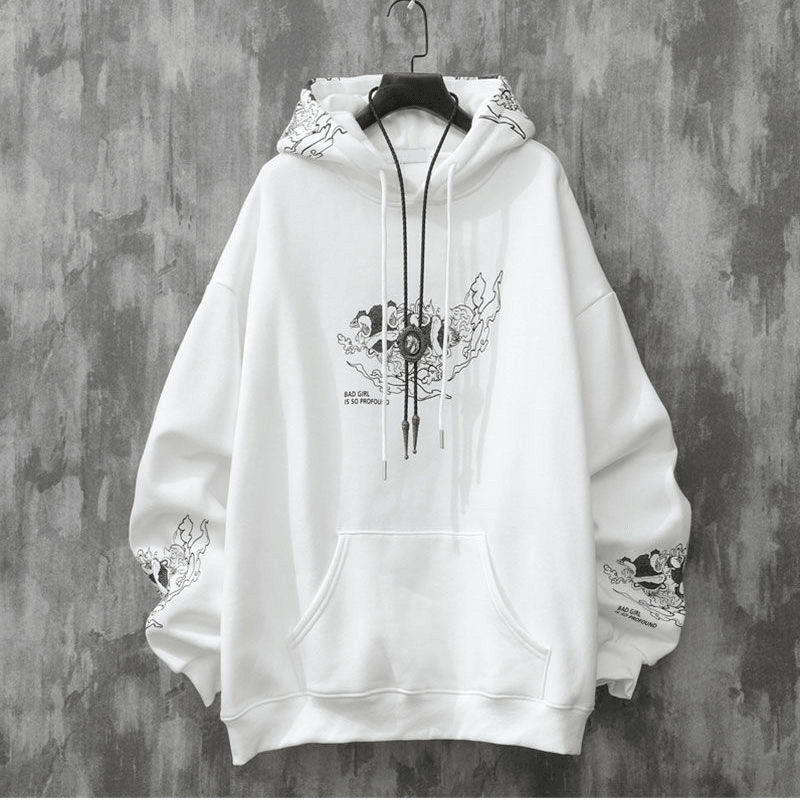 Trendy Brand Chinese Style Lion Dance Print Hooded Sweater Men