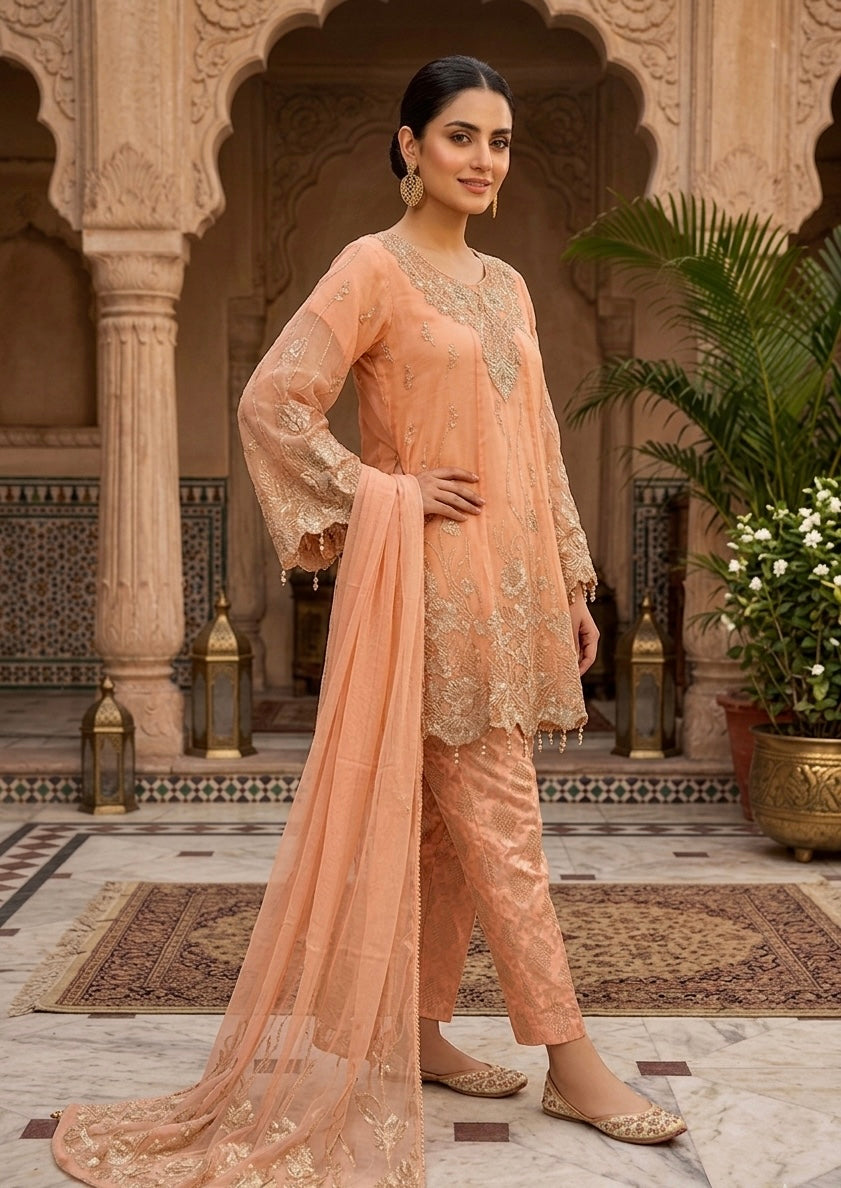 chiffon Short Frock in Goldfish orange