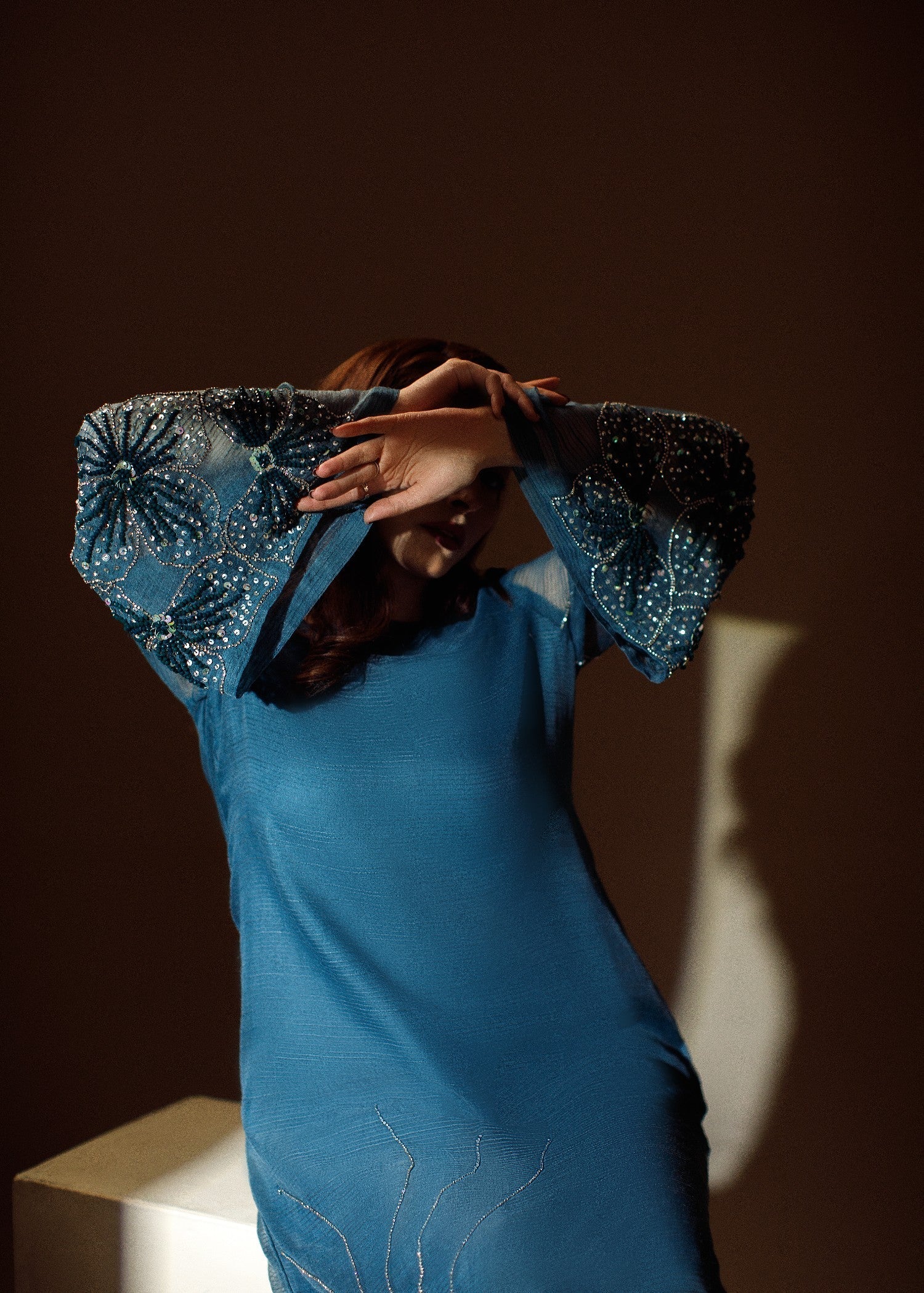 zari organza Kurta Set in Teal