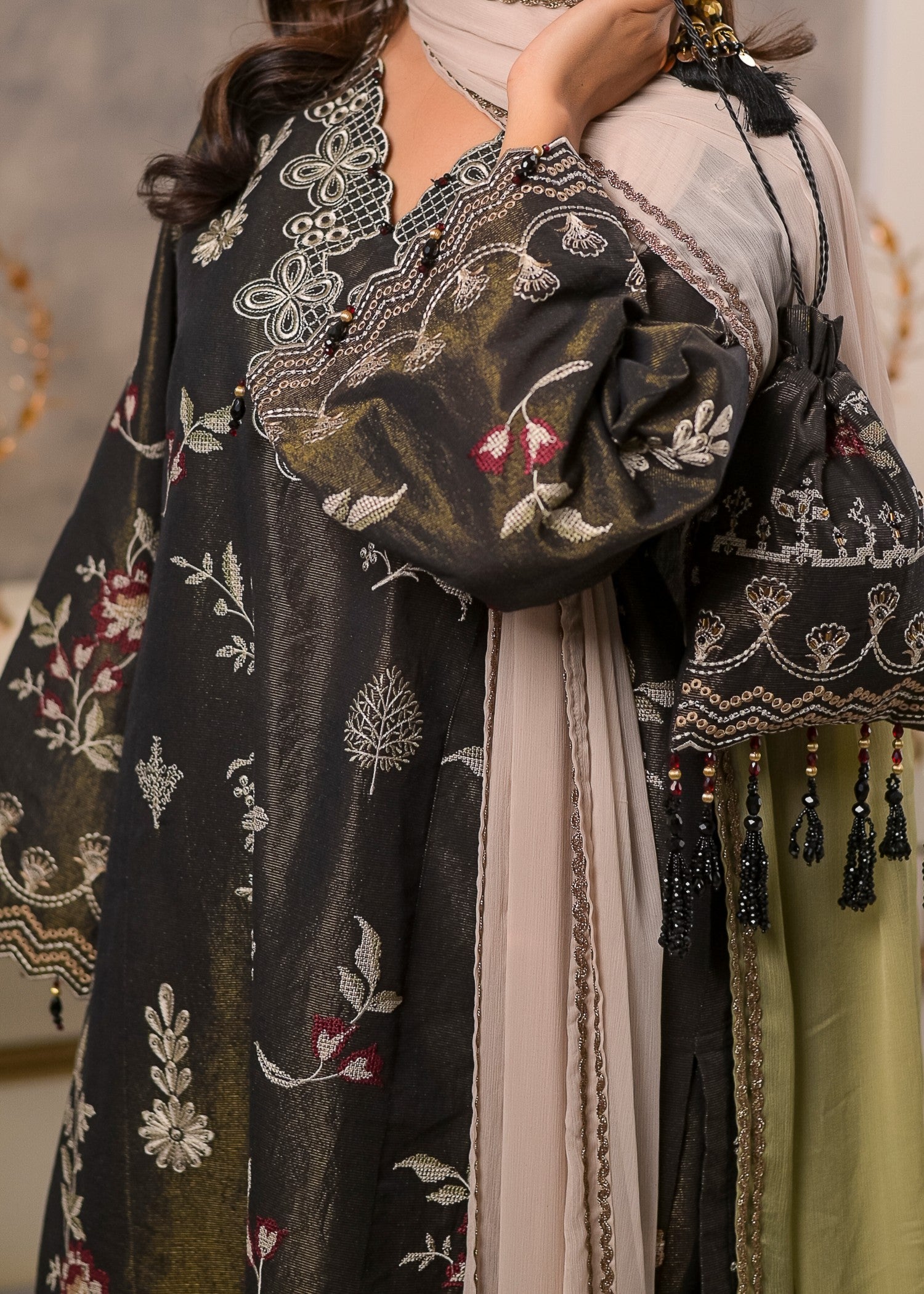 cotton masuri Kurta Set in Black, olive green
