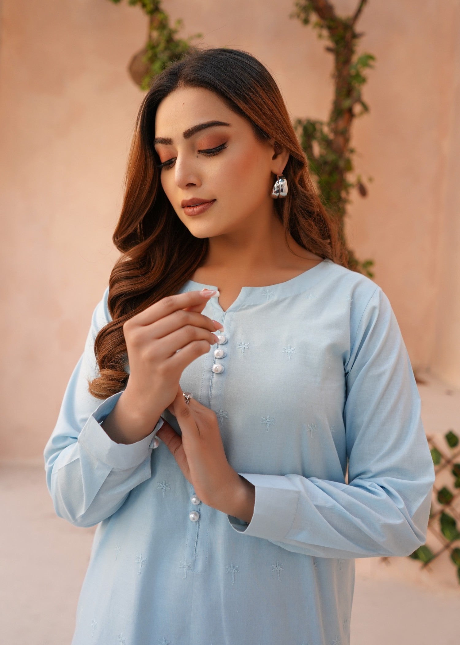 schiffli Kurta Set in Ice blue
