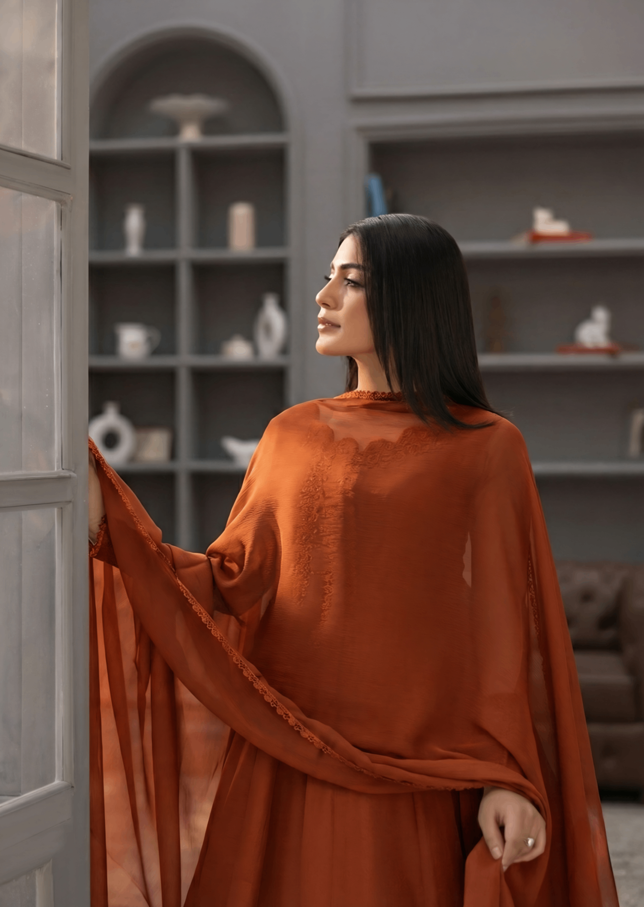 chiffon Maxi in Rust orange