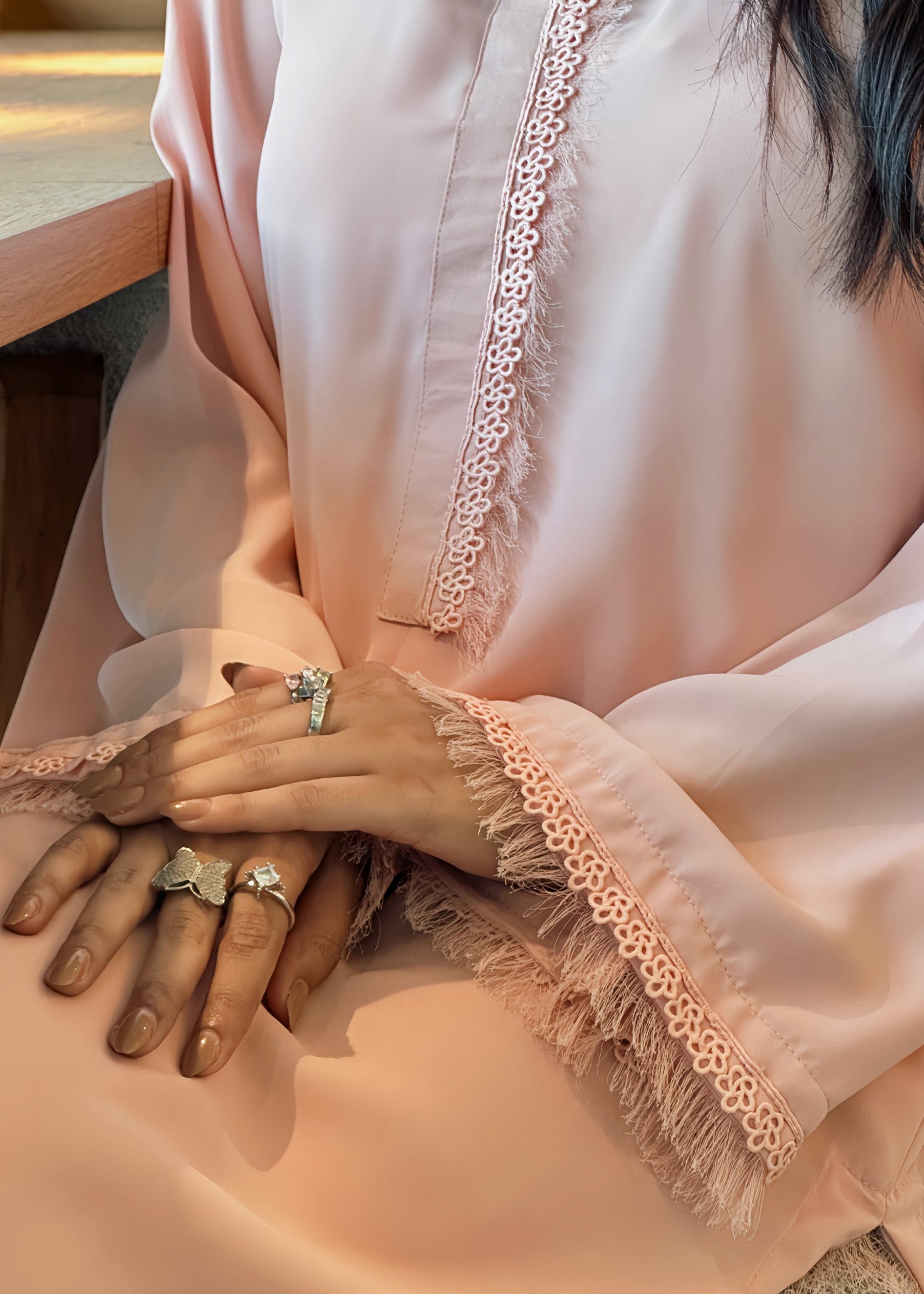 crepe Kurta Set in Tea rose pink