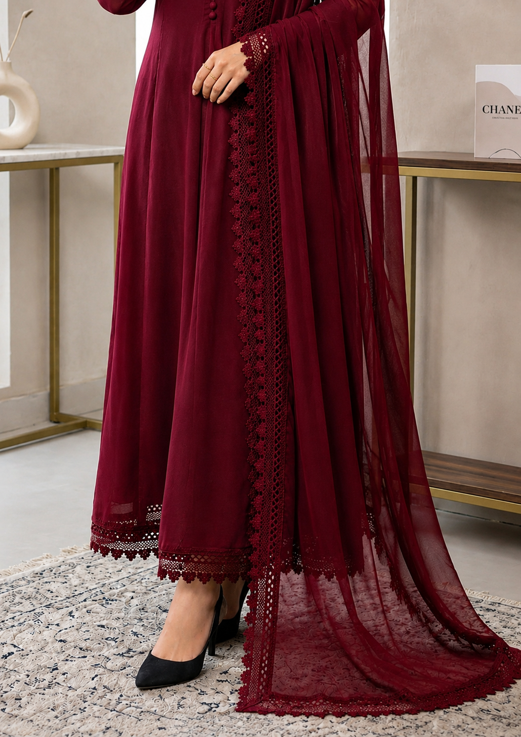 bemberg crinkle chiffon Maxi in Maroon