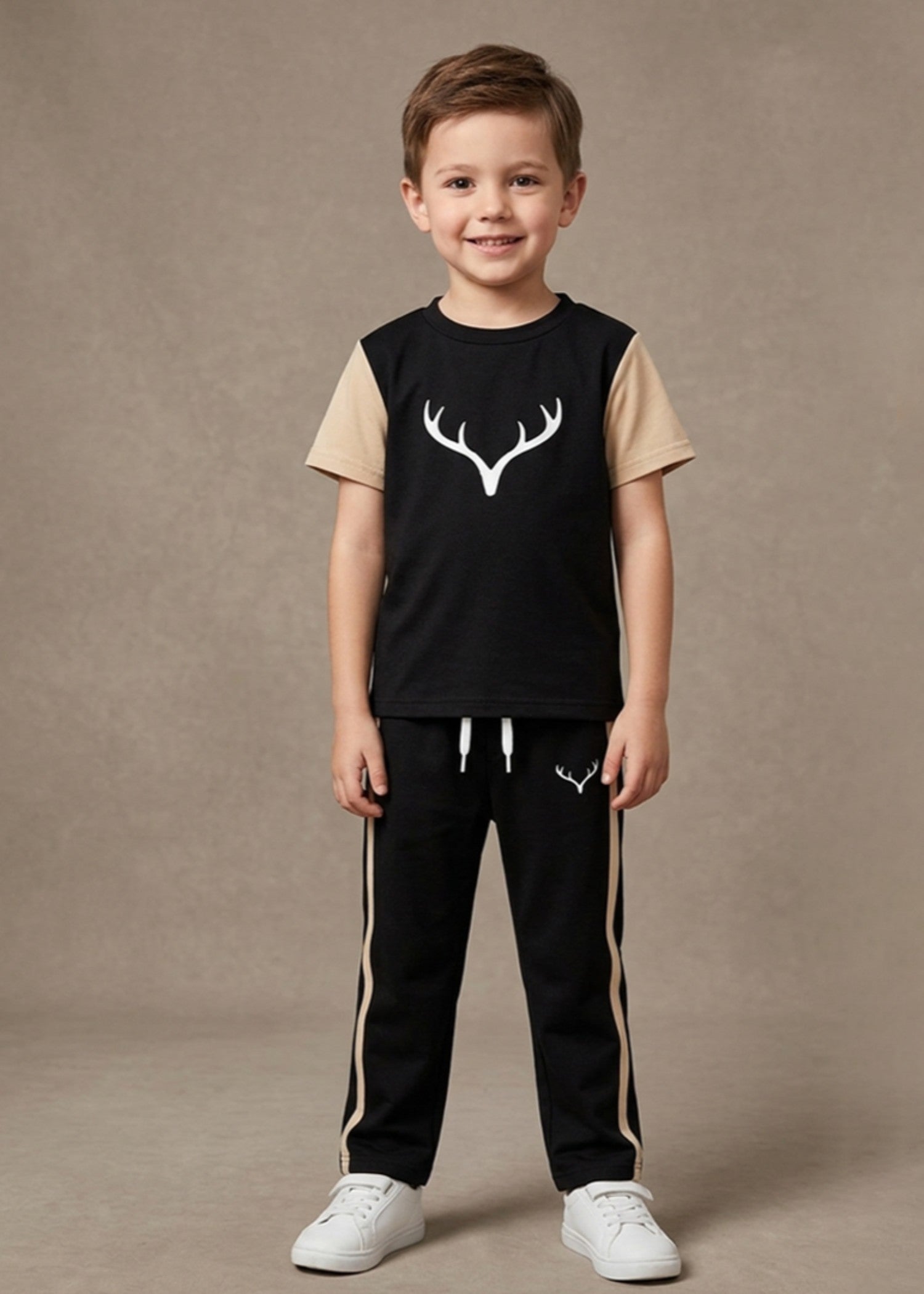 cotton Tracksuit in Beige, black