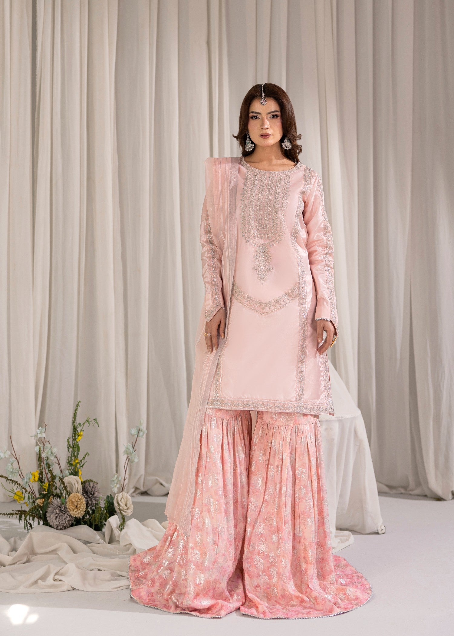 raw silk Gharara in Pink