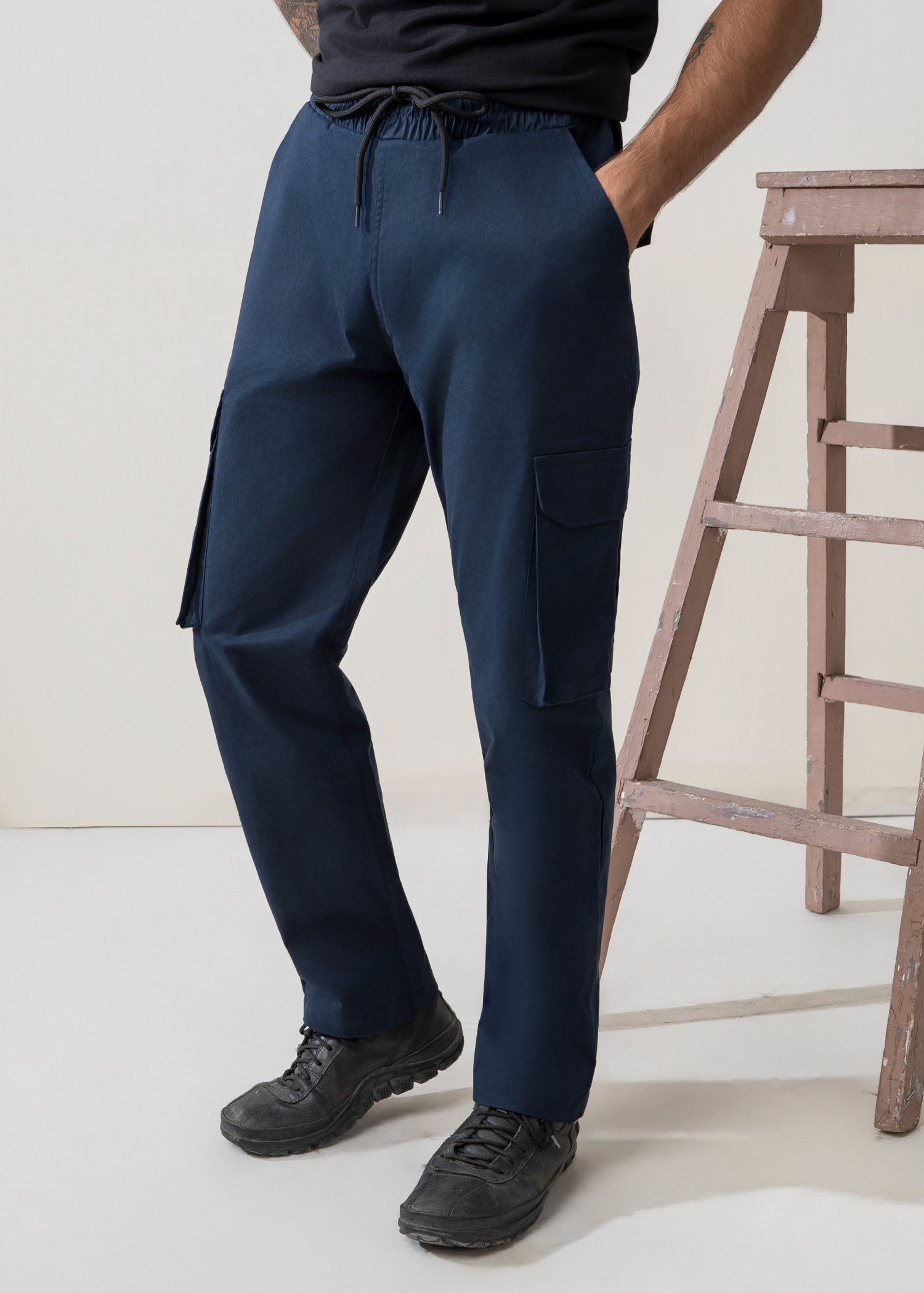 twill cotton Trousers in Navy blue