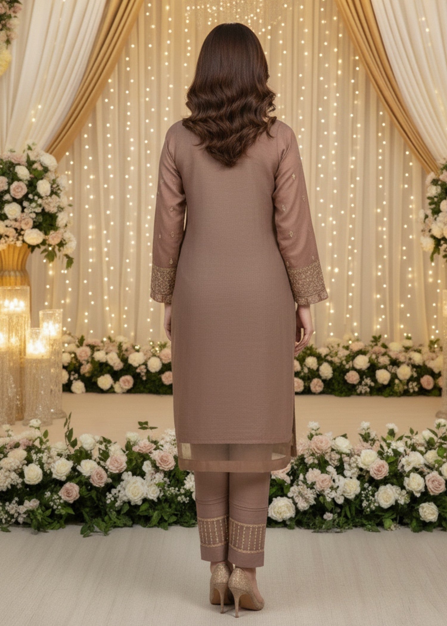 organza Kurta Set in Mocha brown