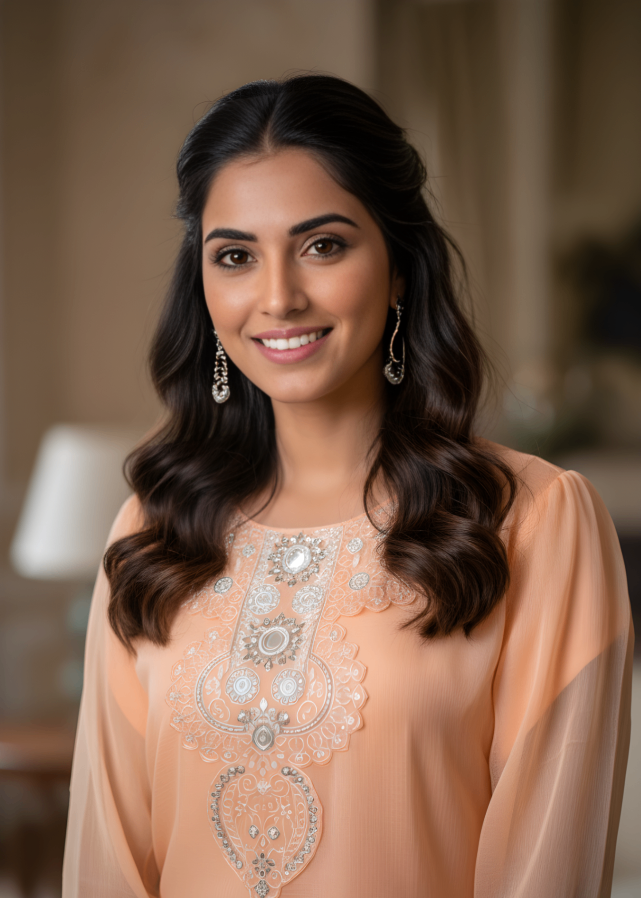 chiffon Kurta Set in Peach orange