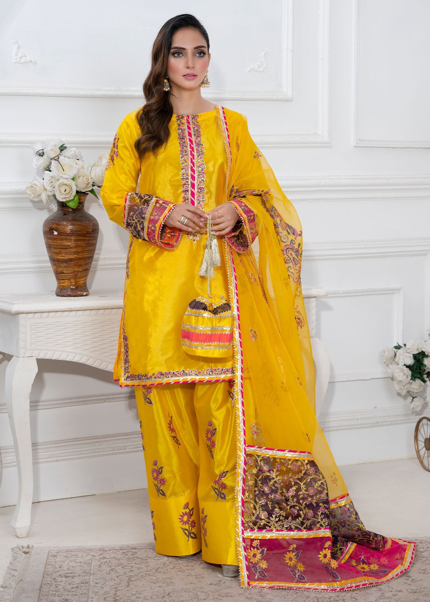 kattan silk Kurta Set in Yellow
