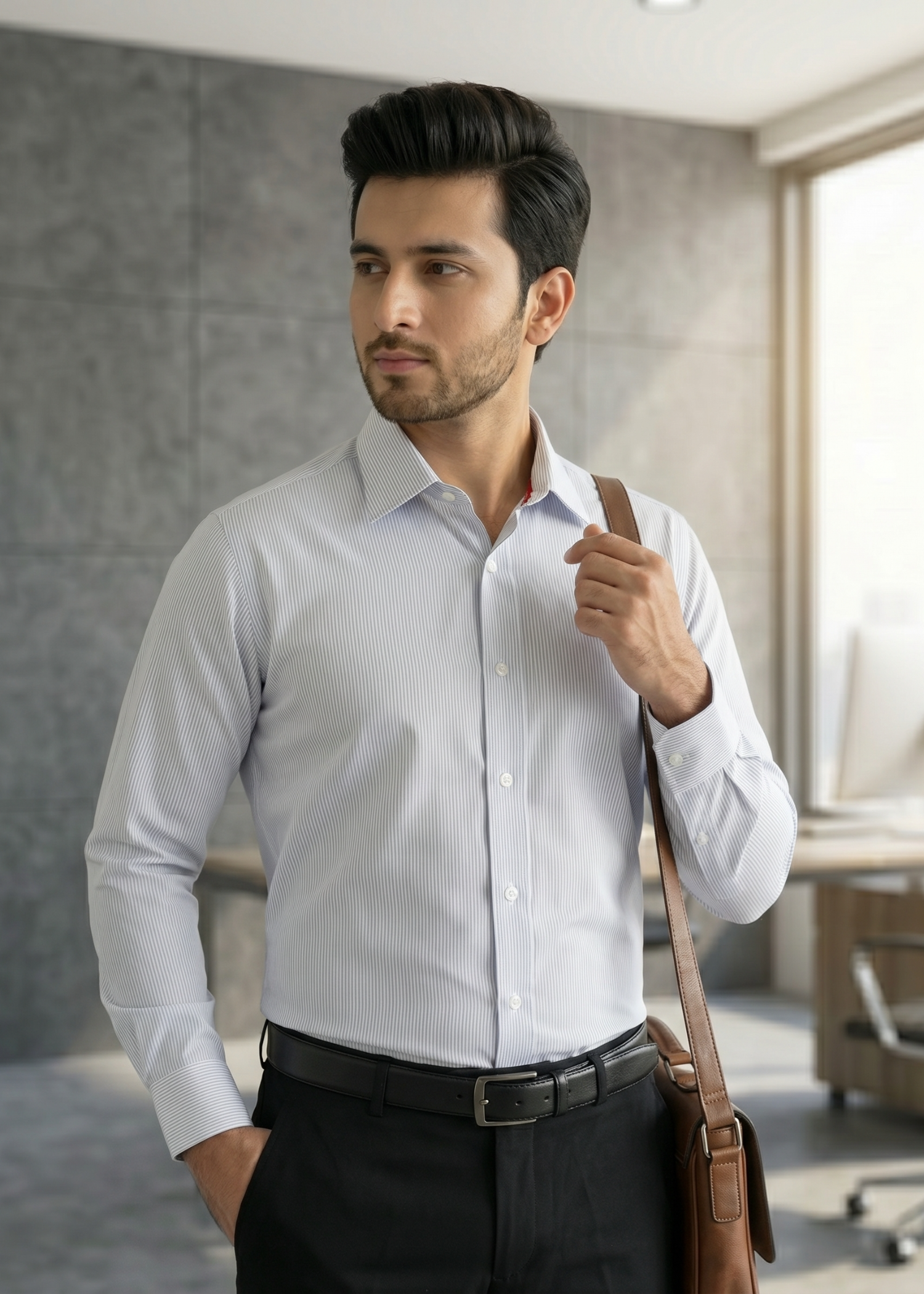 cotton satin Formal Shirt in Off-white