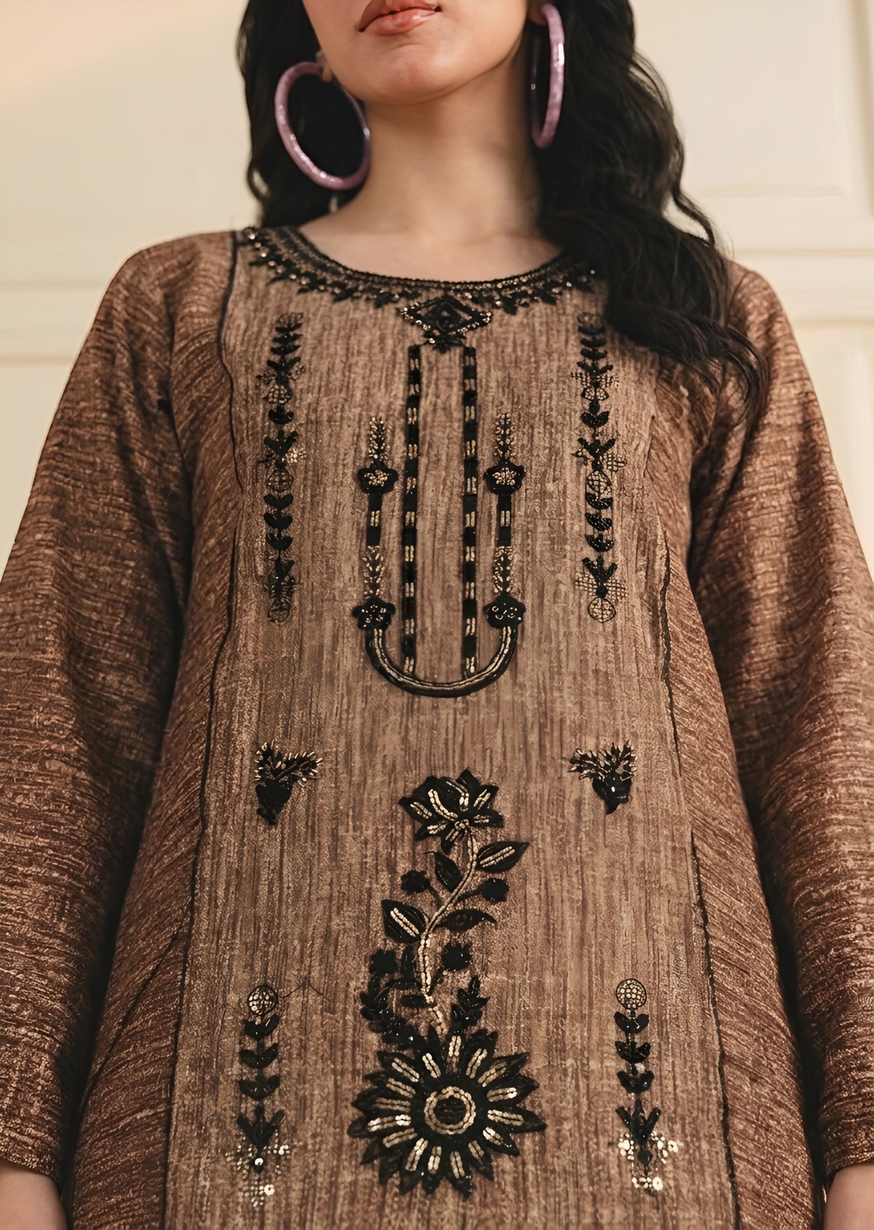 cambric Kurta Set in Earth brown