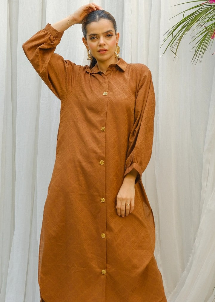jacquard Kurta Set in Brown