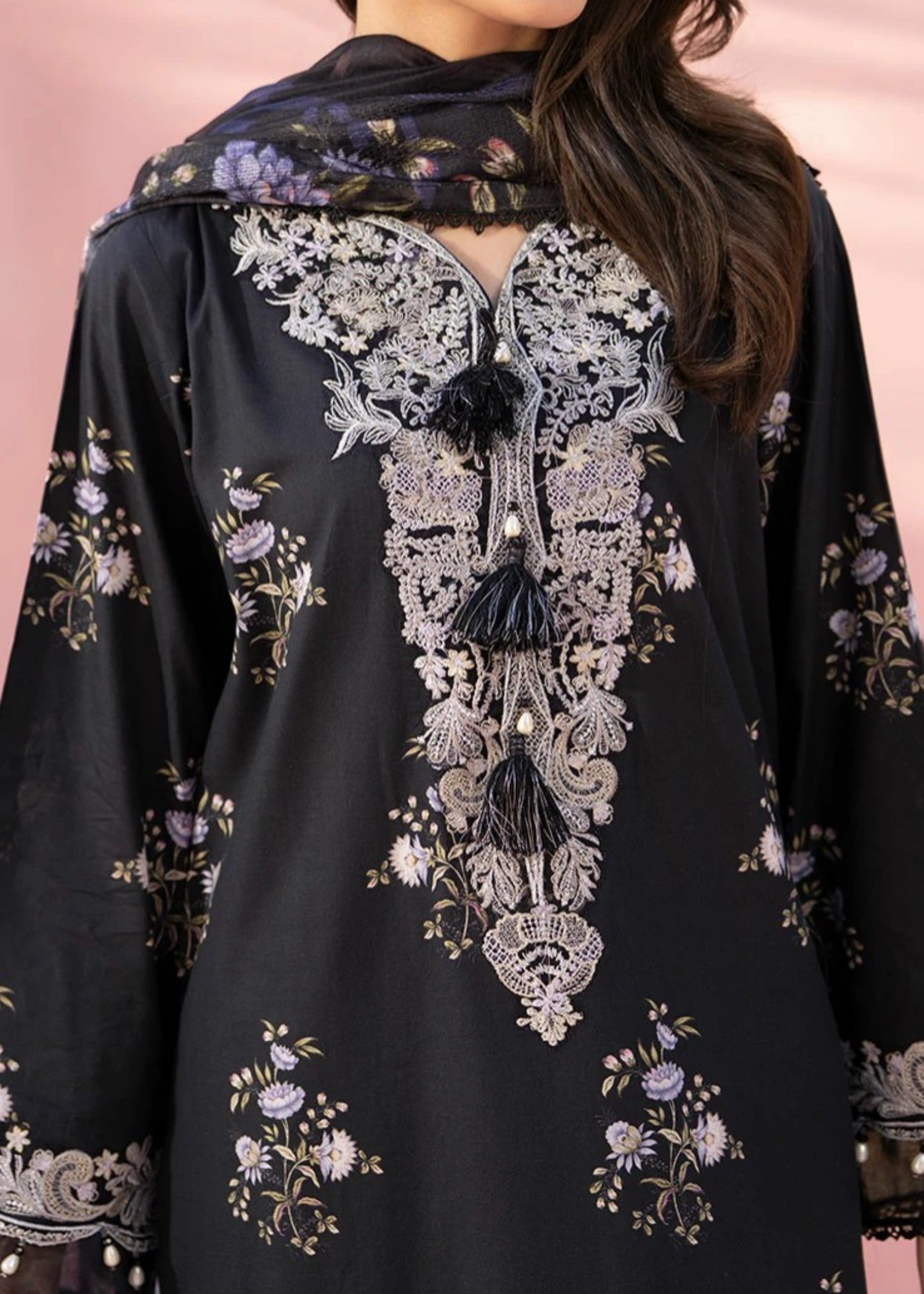 cambric Kurta Set in Black