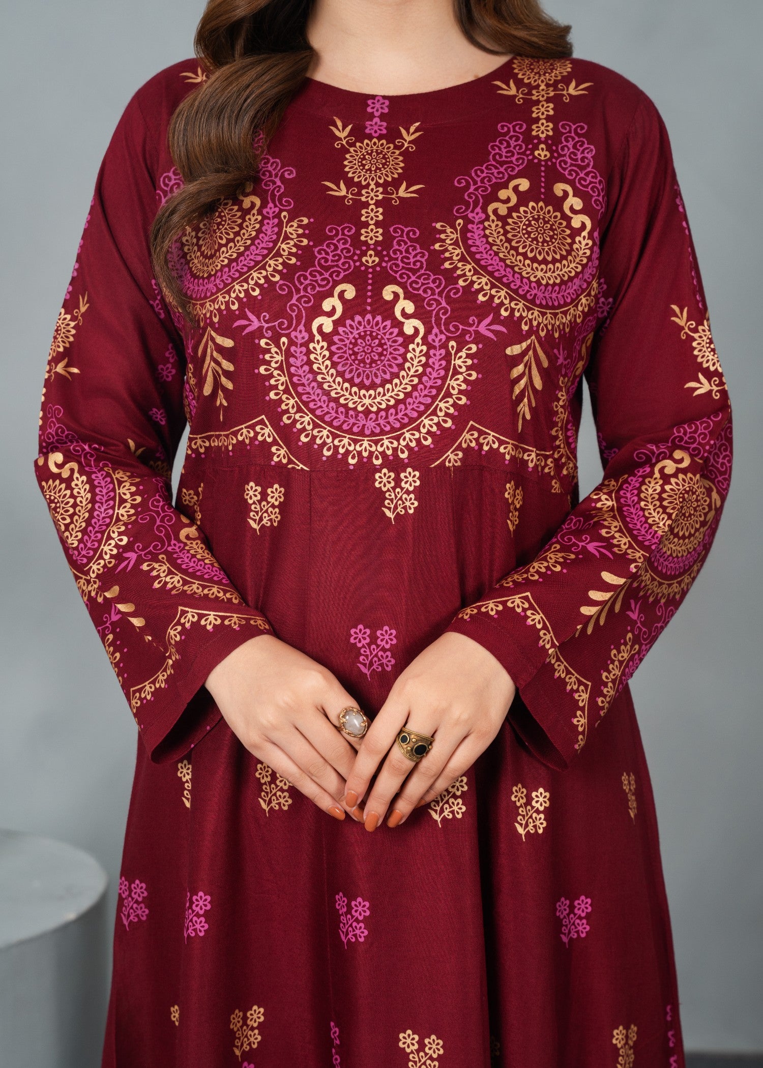 linen Anarkali in Maroon