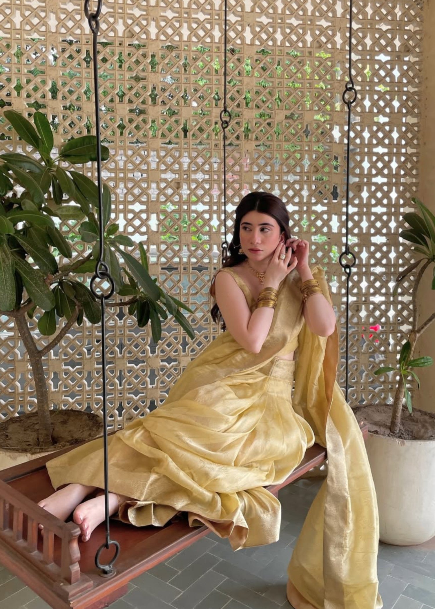 tissue silk Saree in Butter