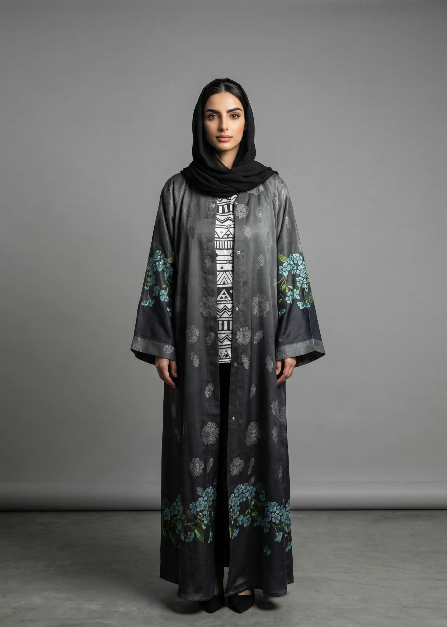 silk Abaya in Grey