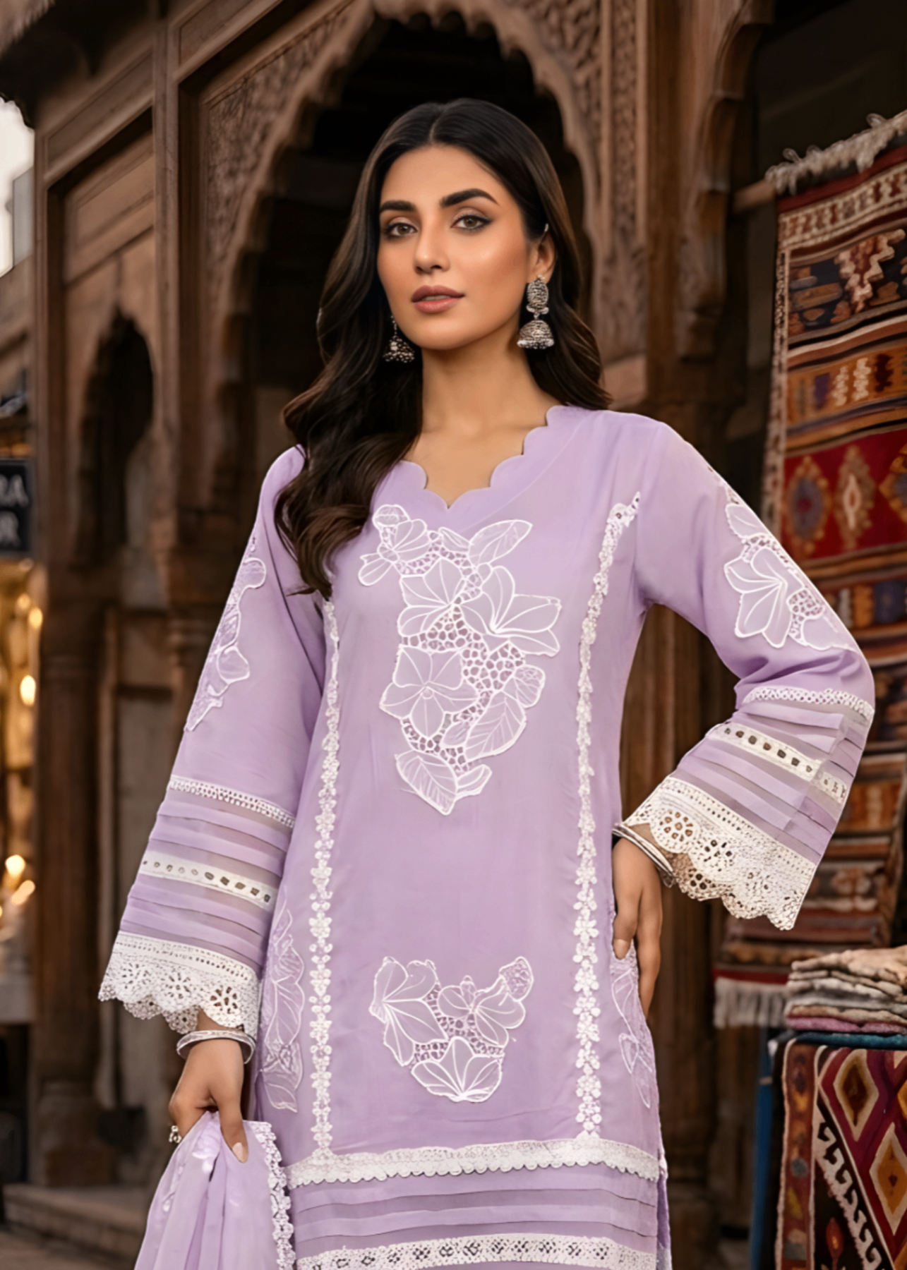 khaddi net Kurta Set in Purple mountain majesty