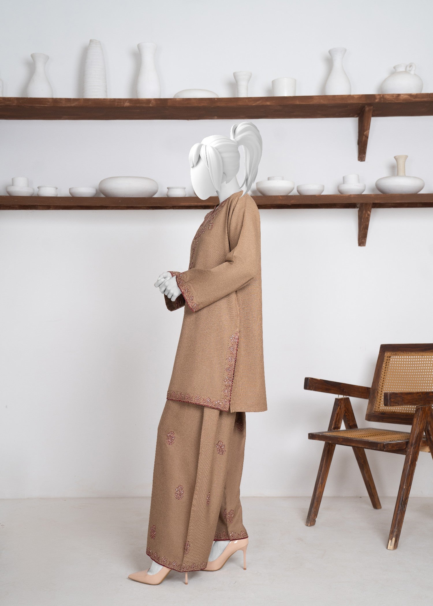 karandi Kurta Set in Camel brown