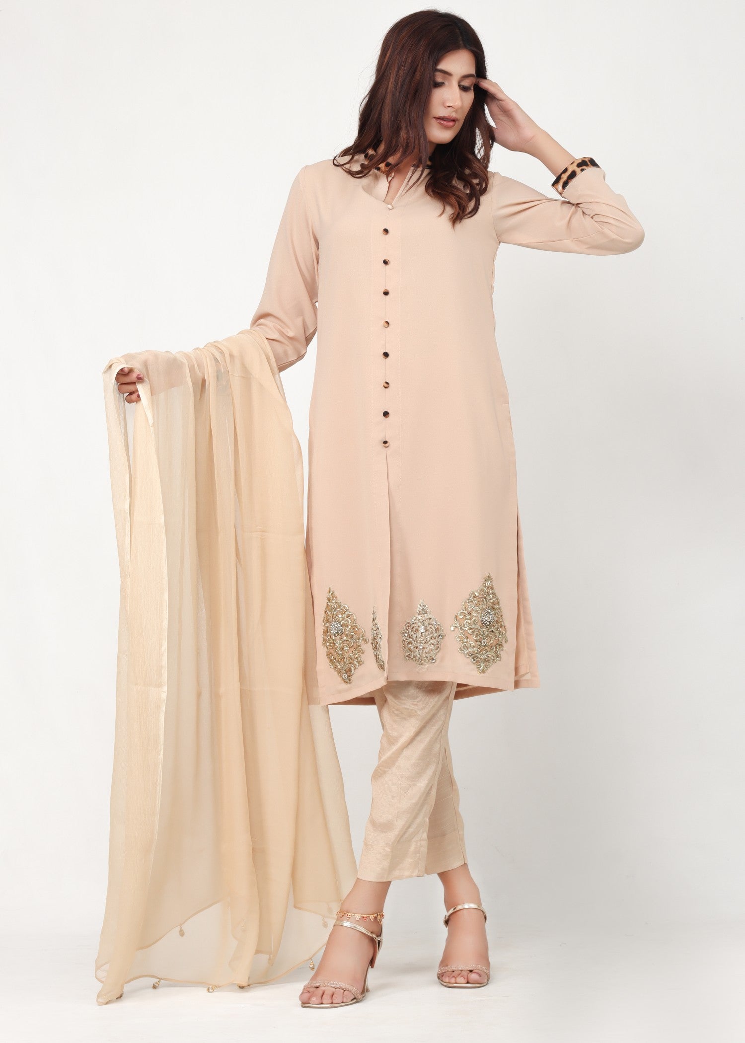 georgette Kurta Set in Beige