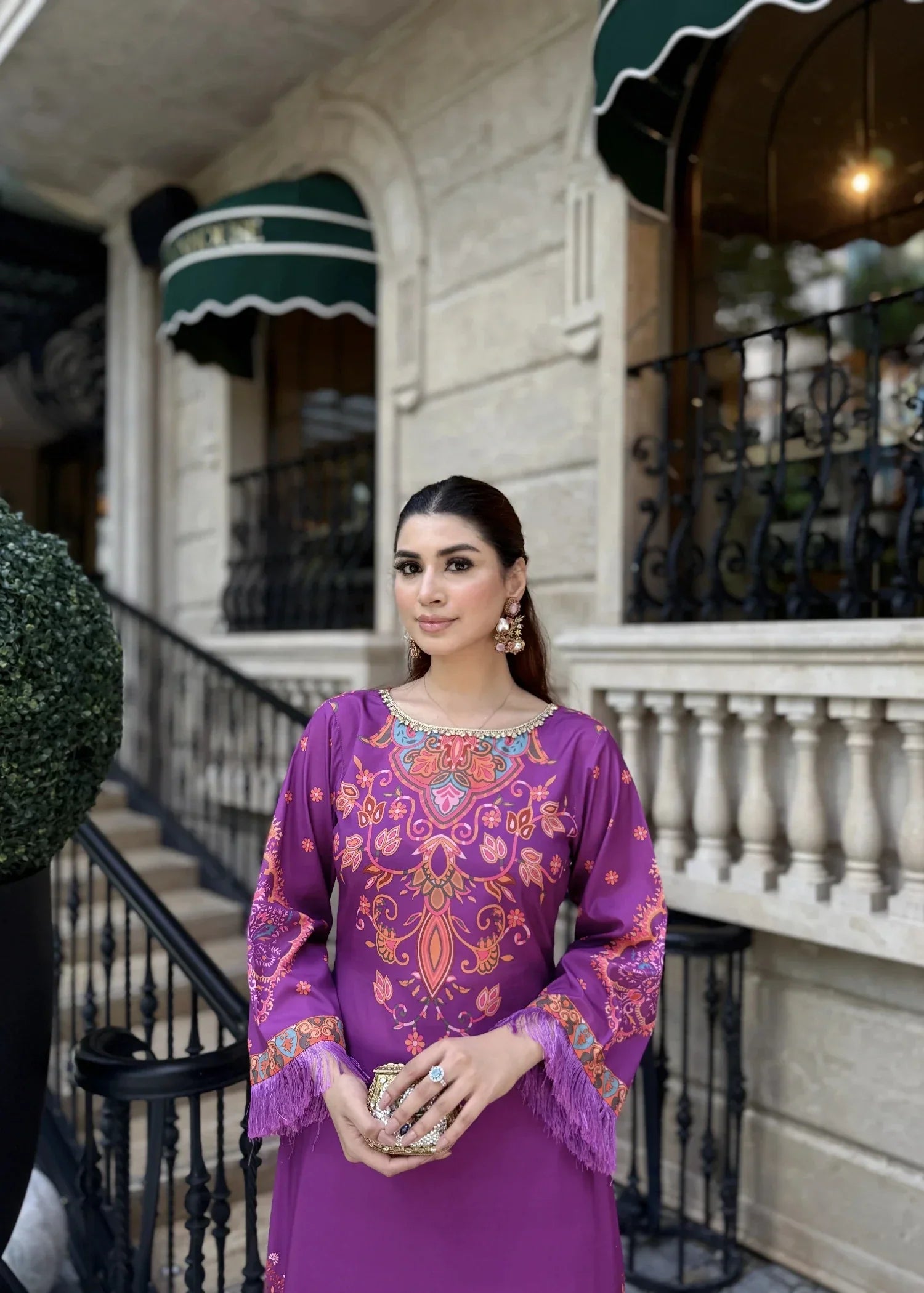 silk crepe Kaftan in Violet