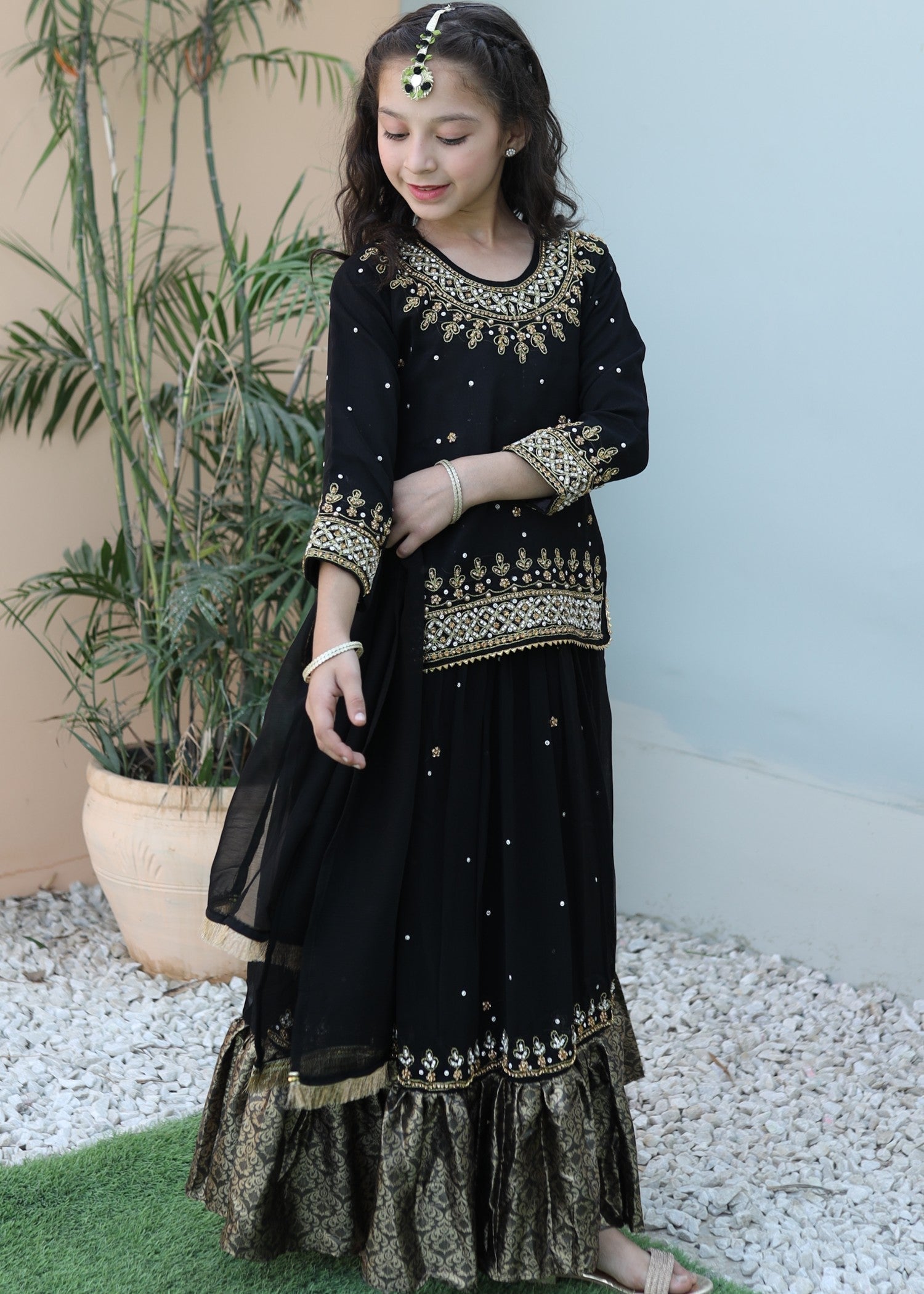 chiffon Lehenga in Black
