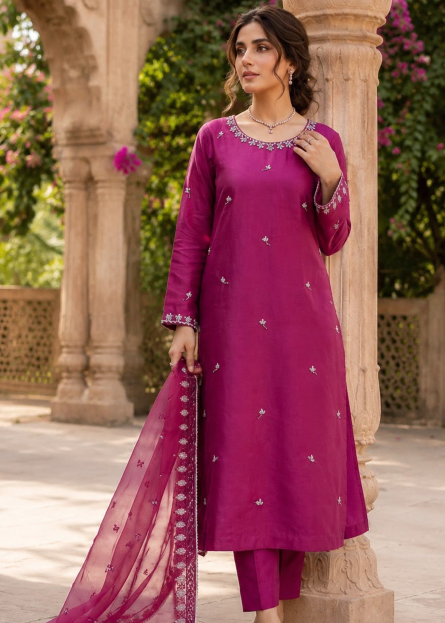silk Kurta Set in Burgundy